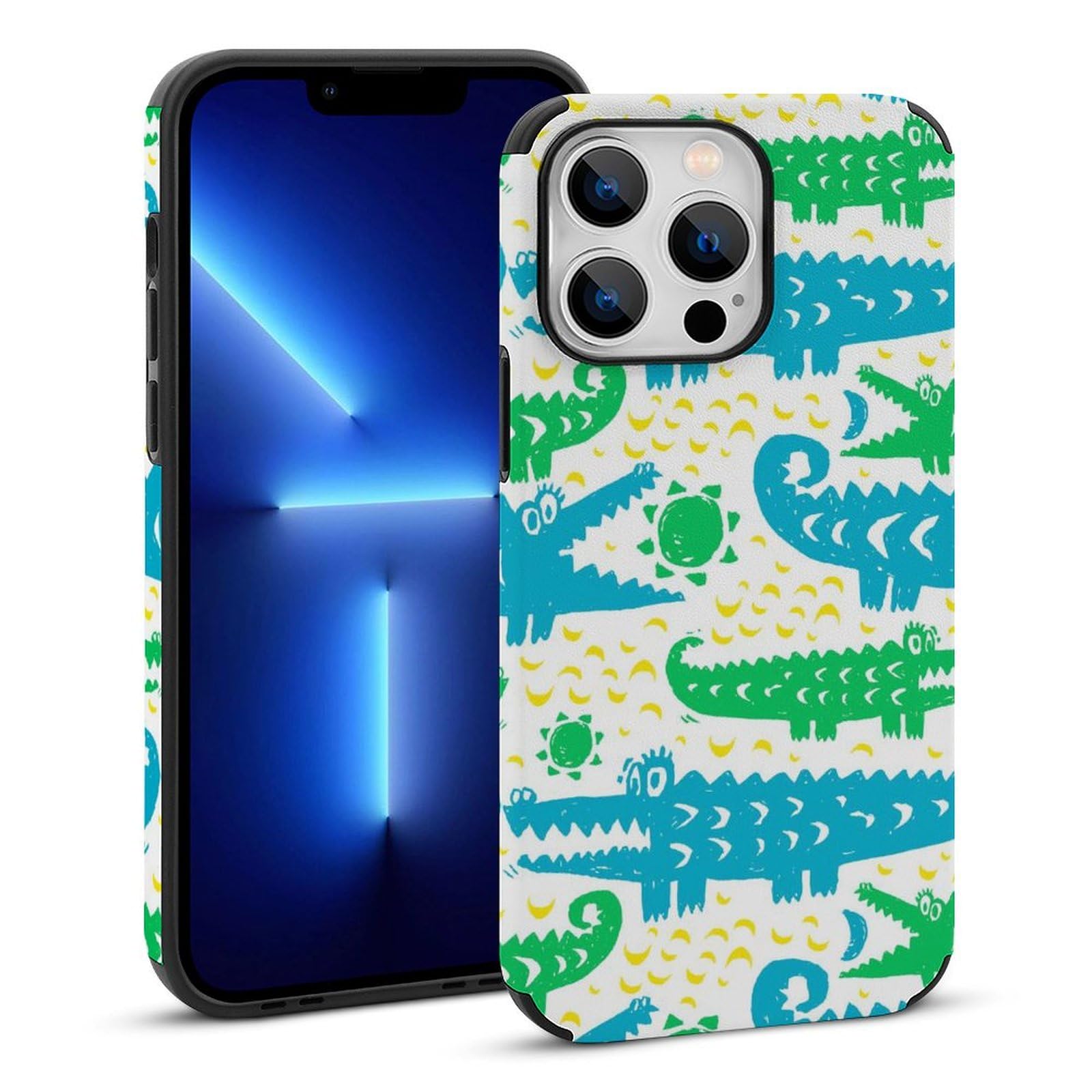 Stylish Abstract Crocodile & Sun Moon Design Phone Case - Premium Microfiber Leather Protective Cover for iPhone 13/13 Mini/13 Pro/13 Pro Max - Perfect for Daily Use, Travel & Gift Giving