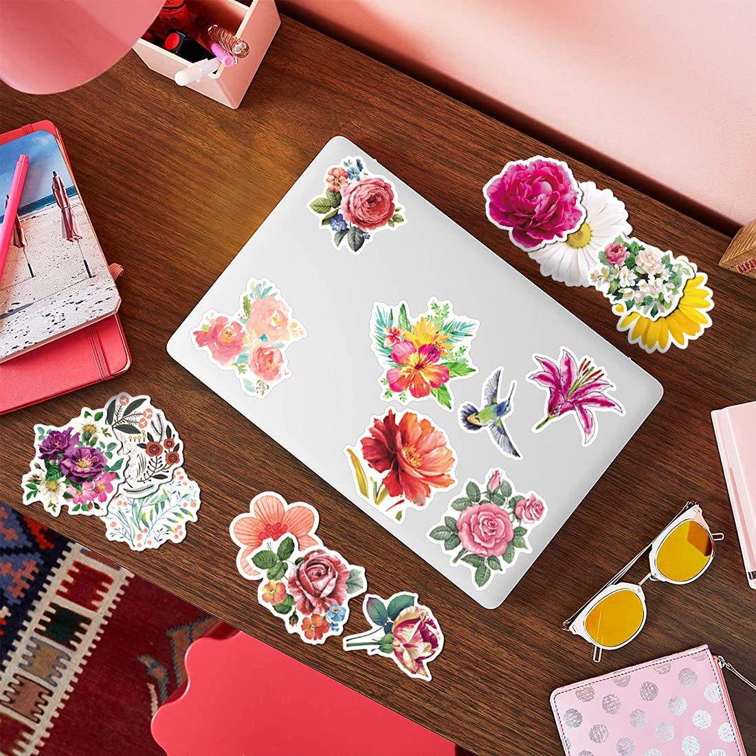200PCS Waterproof Flower Stickers Pack - Vinyl Decals for Hydro Flask, Laptop, Phone Case - Perfect for DIY Crafts, Scrapbooking & Personalizing Water Bottles