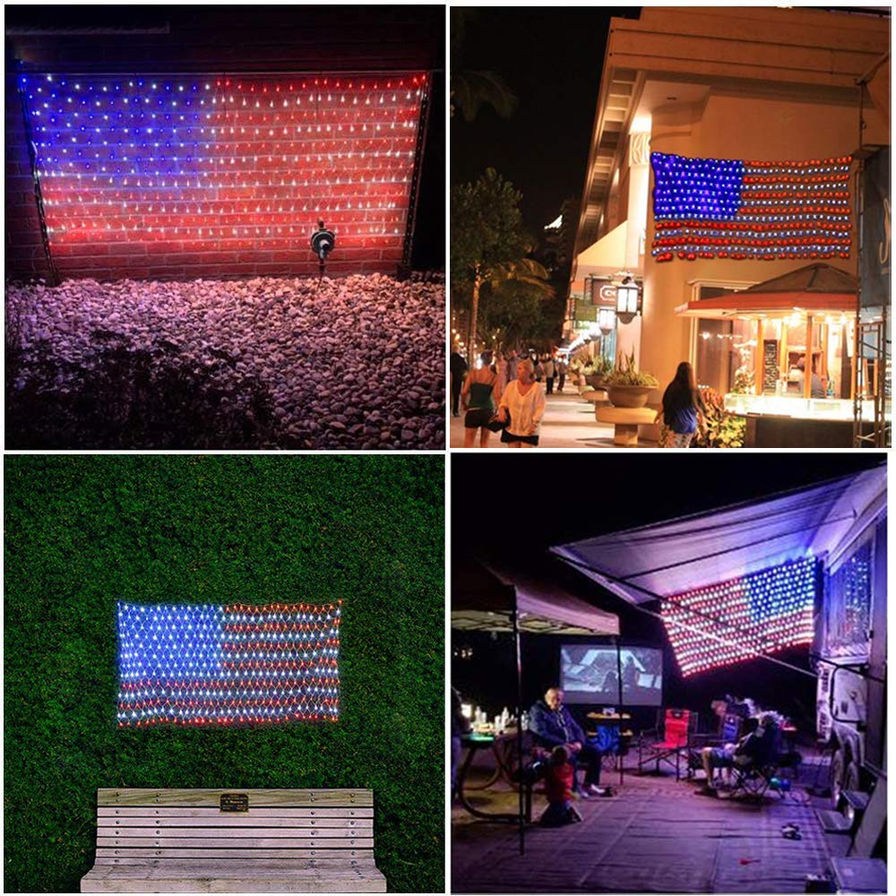 420 LED USA Flag Net Lights - Waterproof Outdoor Patriotic Decoration for Memorial Day, 4th of July, Christmas | Perfect for Porch, Yard, and Holiday Celebrations