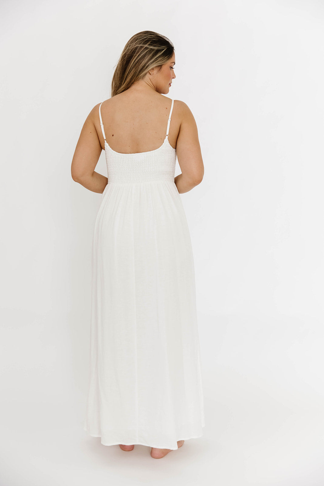 Josefina Off White Smocked Maxi Dress for Women - Elegant Summer Beach Wedding Party Dress