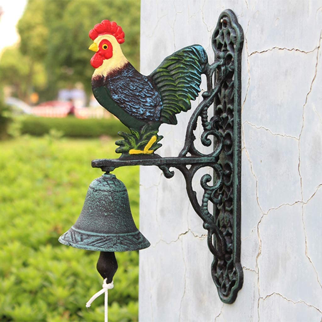 Vintage European Style Wrought Iron Door Knocker - Handcrafted Cast Iron Manual Doorbell with Rooster Design for Home & Garden Decor | Perfect for Front Door, Patio, and Farmhouse Entryway