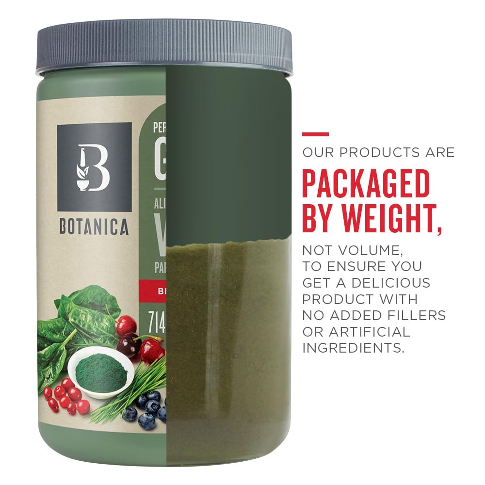 Botanica Health Perfect Greens Powder - Berry Flavor | 7140mg Superfood Blend with Chlorella, Spirulina, Barley & Wheat Grass | Vegan, Non-GMO, Gluten-Free, Stevia-Free Supplement | 27 Servings | Ideal for Smoothies, Juices & Daily Wellness Routine