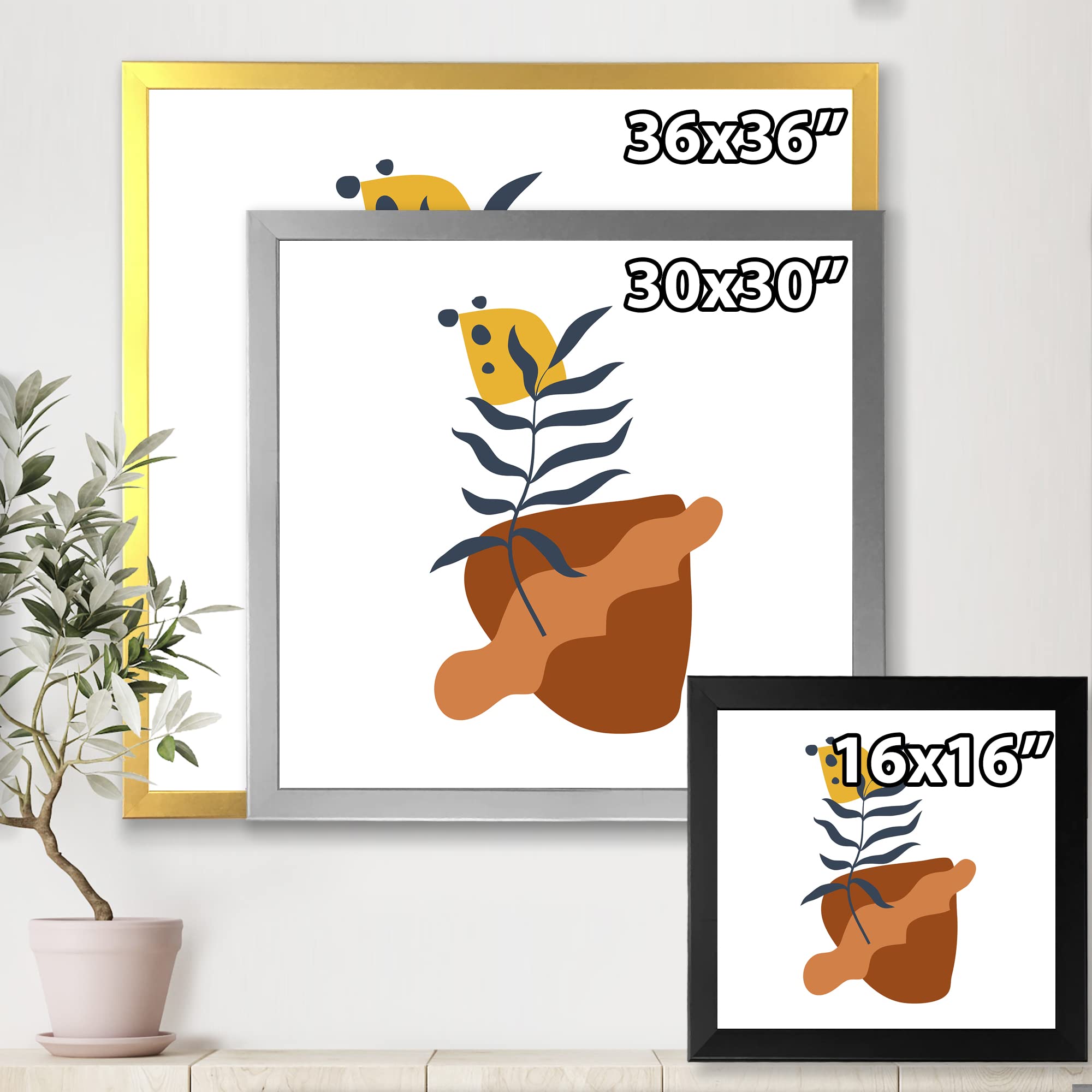 Abstract Floral Botanical Wall Art - Modern Framed Canvas Prints for Living Room, Bedroom & Office Decor | Elementary Shapes with Flowers & Plants VI