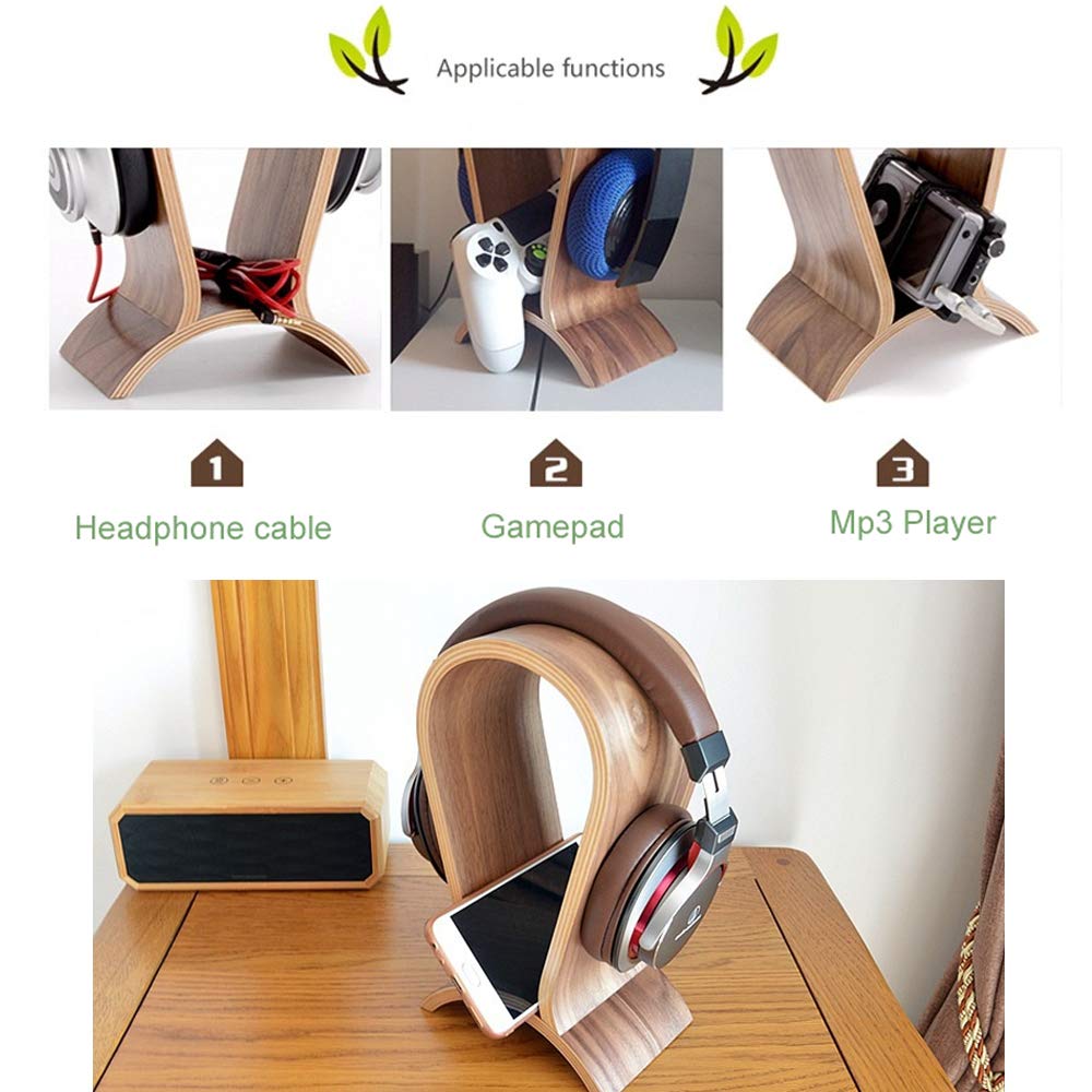 Premium Wooden Headset Stand for Gaming Headphones - Walnut Headphone Holder Compatible with Sennheiser, Audio-Technica, AKG, Beyerdynamic, Logitech, HyperX & Sony PS4 - Perfect for Desk Organization & Gaming Setup