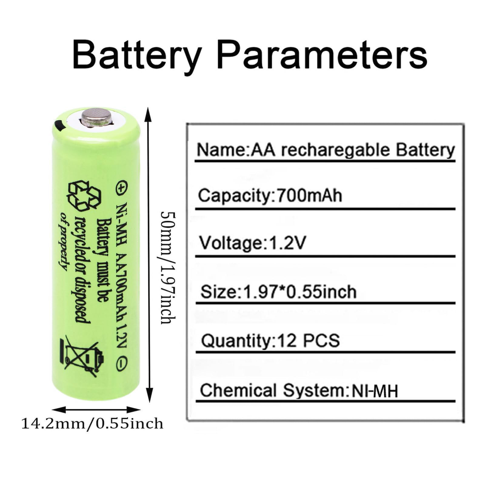 1.2V Rechargeable NiMH AA Batteries 700mAh - 12 Pack Double A Batteries for Solar Lights, String Lights, Pathway Lights, Mouse & Keyboard | Long-Lasting Power for Home & Office Electronics