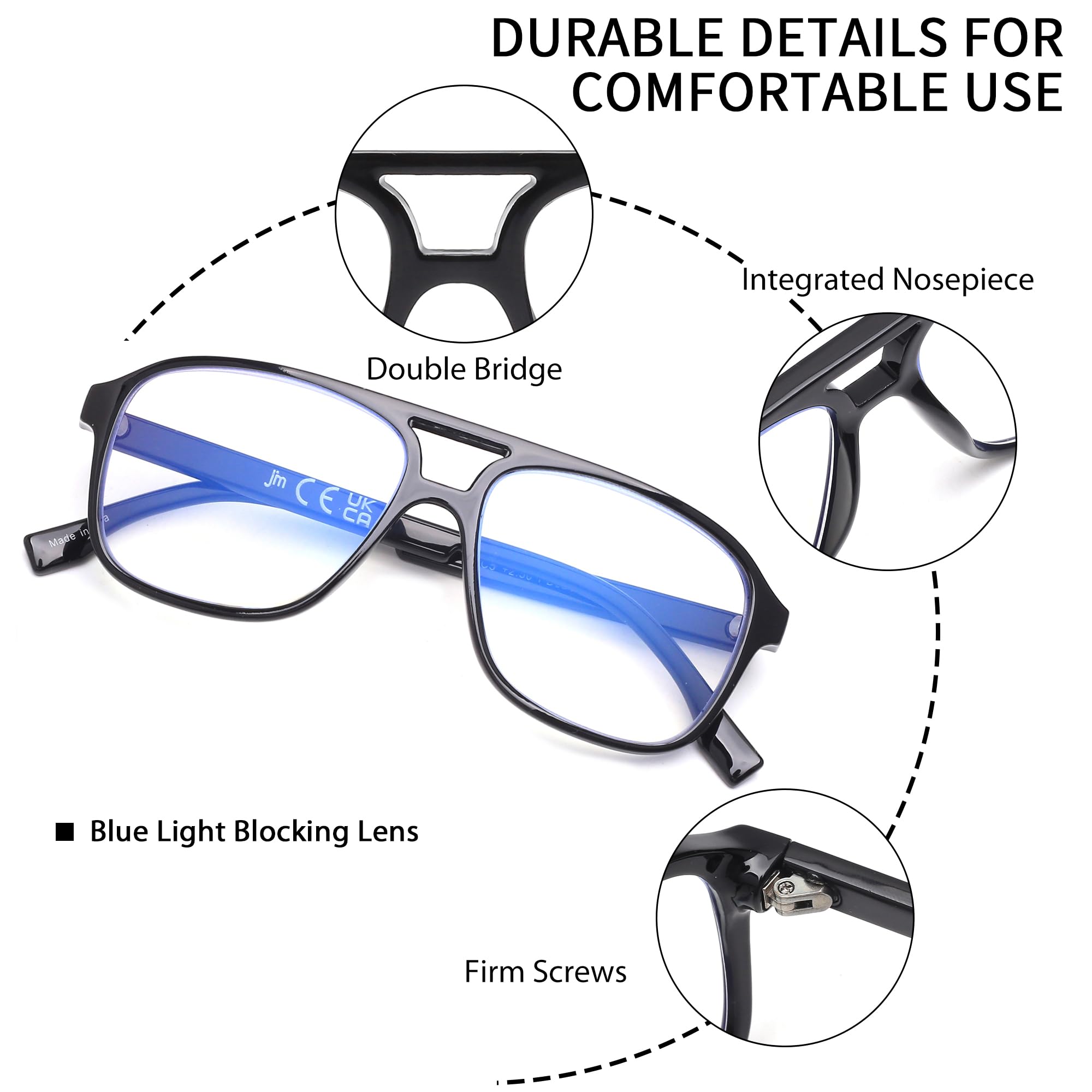 JM 3 Pack Oversized Aviator Reading Glasses for Women & Men - Retro Square Blue Light Blocking Computer Glasses for Reading, Working & Screen Use