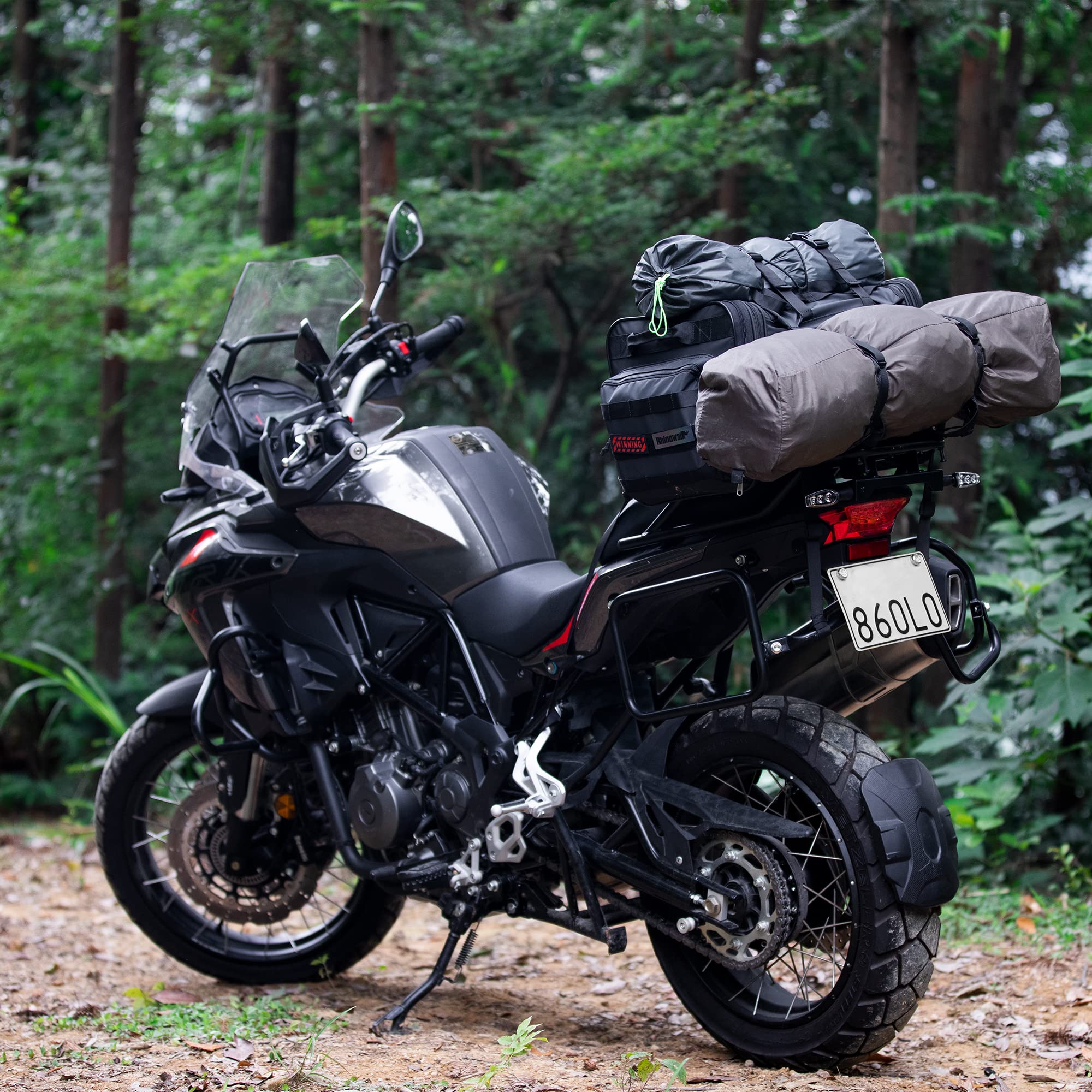 HUNTVP 40-60L Motorcycle Seat Bag - Waterproof Motorcycle Tail Bag with Rain Cover, Shoulder Strap & Adjustable Straps - Durable Travel Luggage for Motorbike, Rear Tack Storage - Perfect for Commuting, Road Trips & Adventure Riding (Black)
