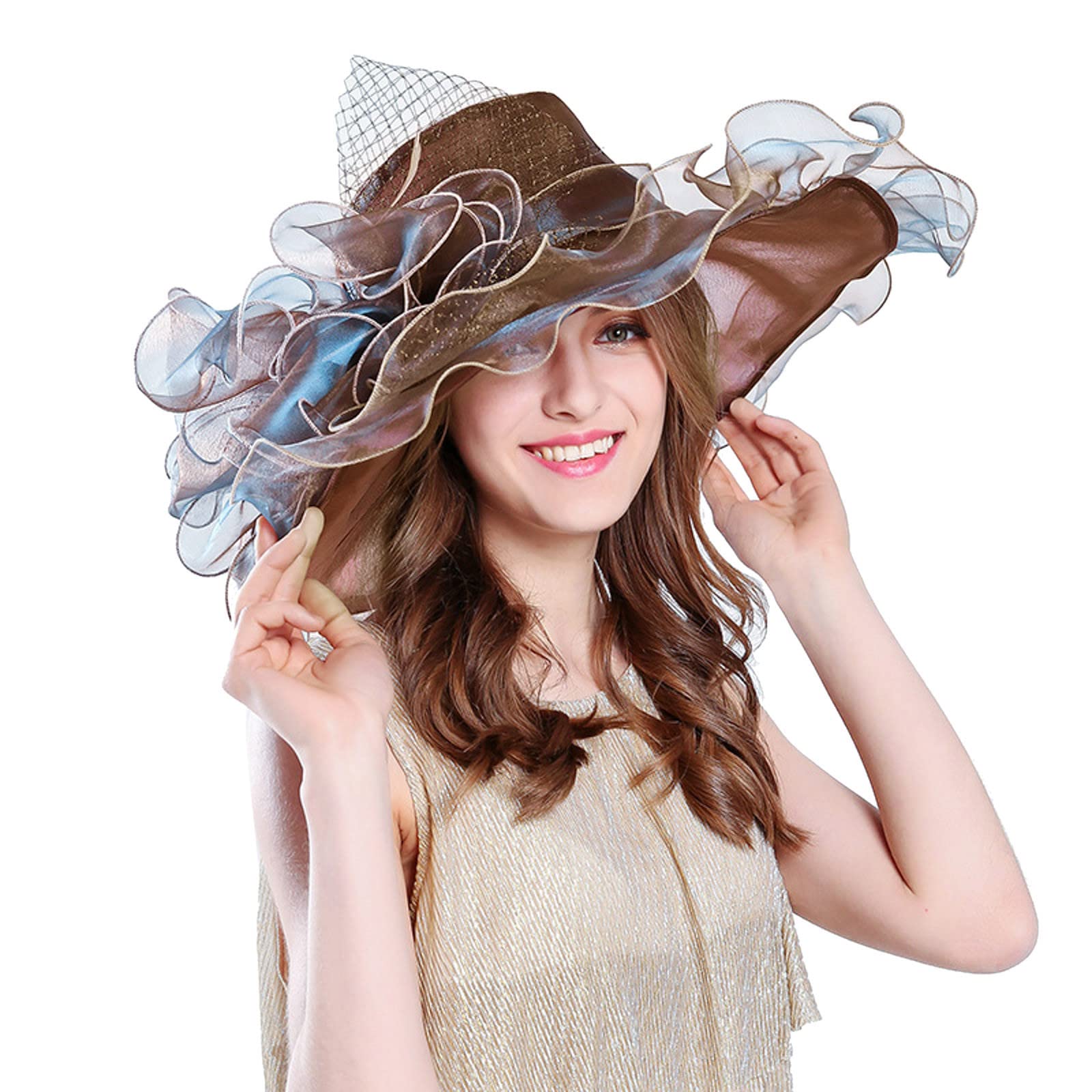 Stylish Black Fedora Sun Hat for Women - Wide Brim Summer Dress Hat with Leaf & Flower Design - Perfect for Beach, Bridal Showers & Outdoor Activities