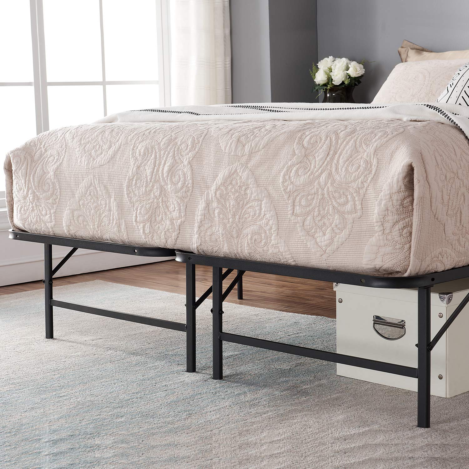 VECELO 14 Inch King Size Metal Bed Frame - Tool-Free Assembly, Noise-Free Design, Foldable Platform (Replaces Box Spring) - Perfect for Guest Rooms, Apartments & Dormitories