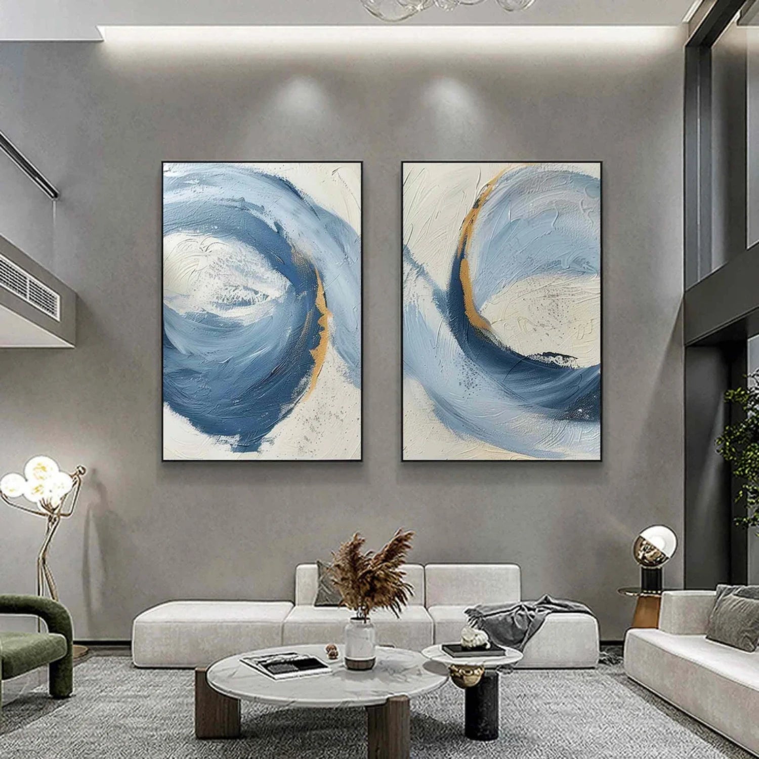 Custom Size Abstract Wall Art Set of 2 - Modern Canvas Paintings for Living Room & Bedroom Decor #AB 414