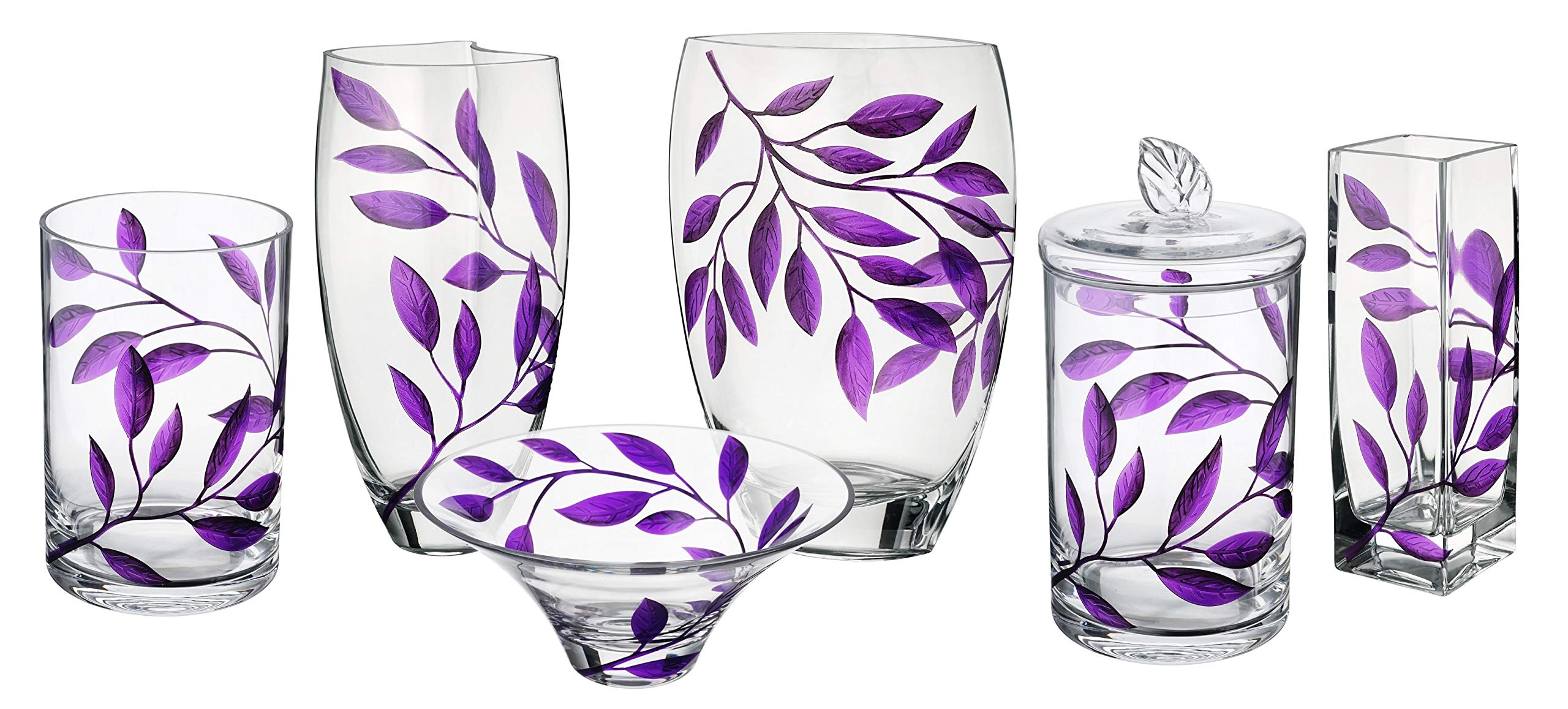 Decorative Glass Storage Jar with Lid - Large 11.4 Inch (29 cm) Purple Food & Candy Display Container - Etched Leaf Design for Kitchen, Bathroom & Home Decor - Perfect for Pantry Organization, Party Treats & Bathroom Essentials