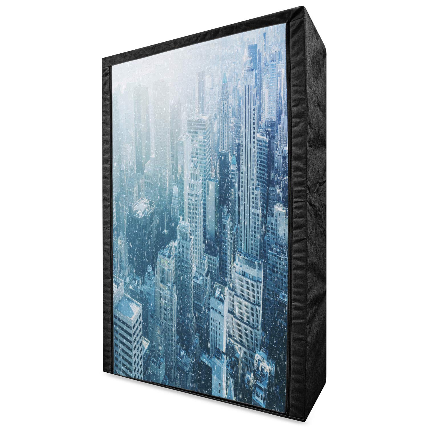 Ambesonne Winter Portable Fabric Wardrobe - Snowy New York City Skyline with Manhattan Skyscrapers - 42.5