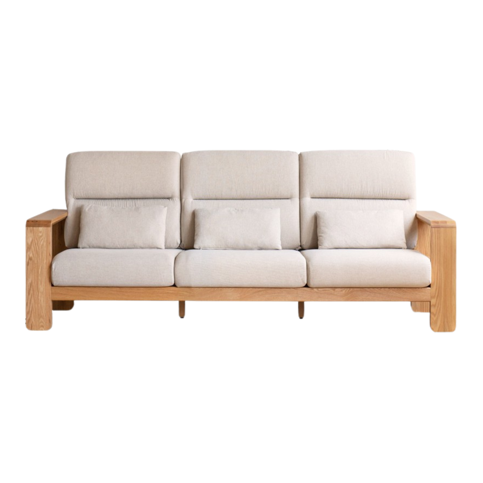 107.4x35.8x38.1 inch / 273x91x97 cm / Natural Wood Color / three-seater sofa imitation cotton sofa