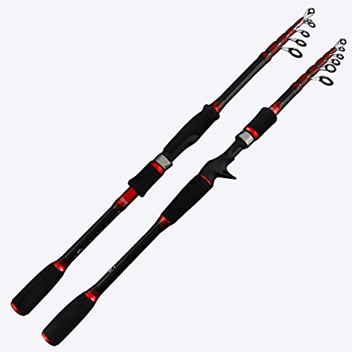 Ultralight Carbon Fiber Telescopic Fishing Rod - Super Hard Travel Spinning & Casting Pole (2.1m ML Power, Red) | Perfect for Backpacking, Camping & Shore Fishing