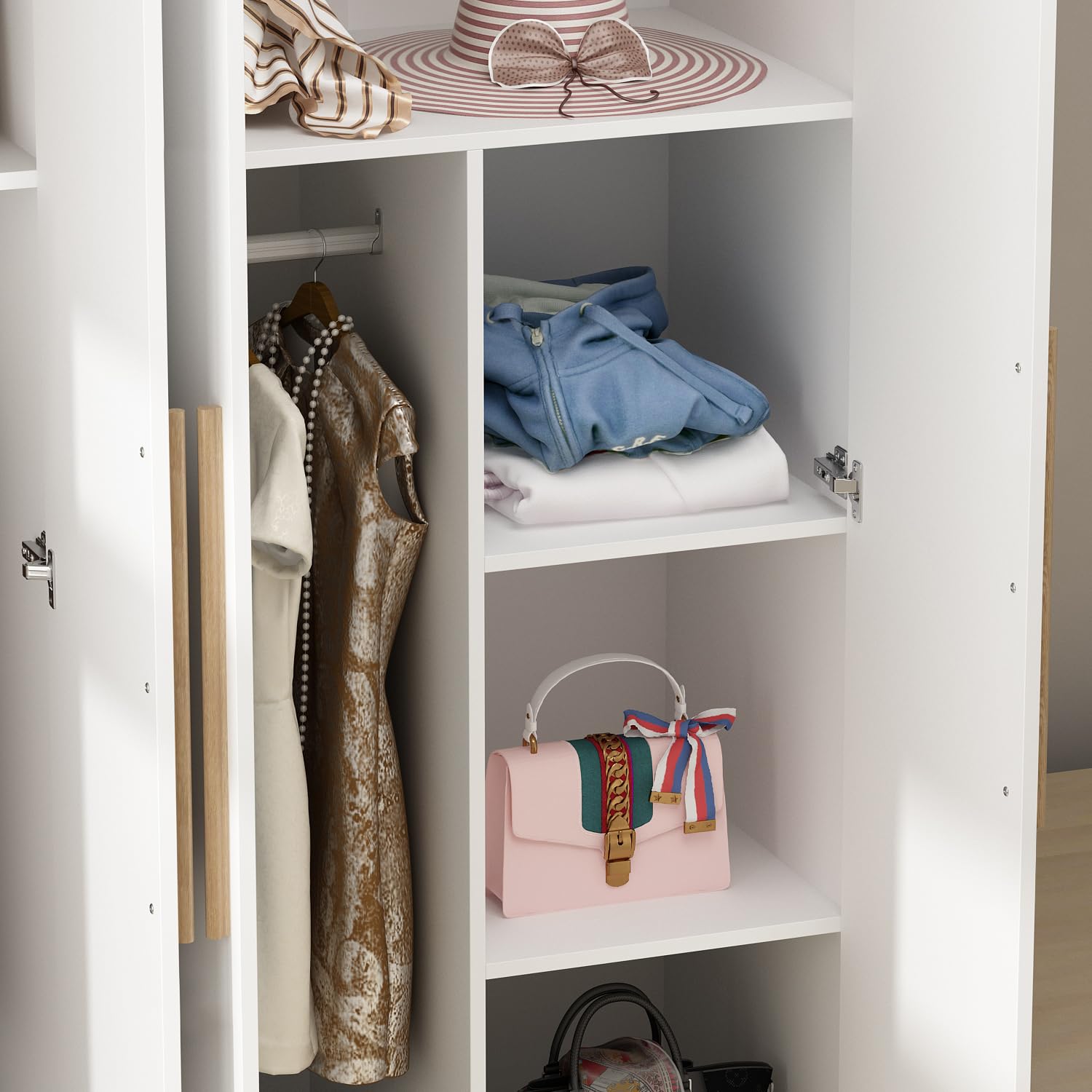 AIEGLE 4-Door Freestanding Wardrobe Armoire Closet with Shelves & 3 Hanging Rods - 63
