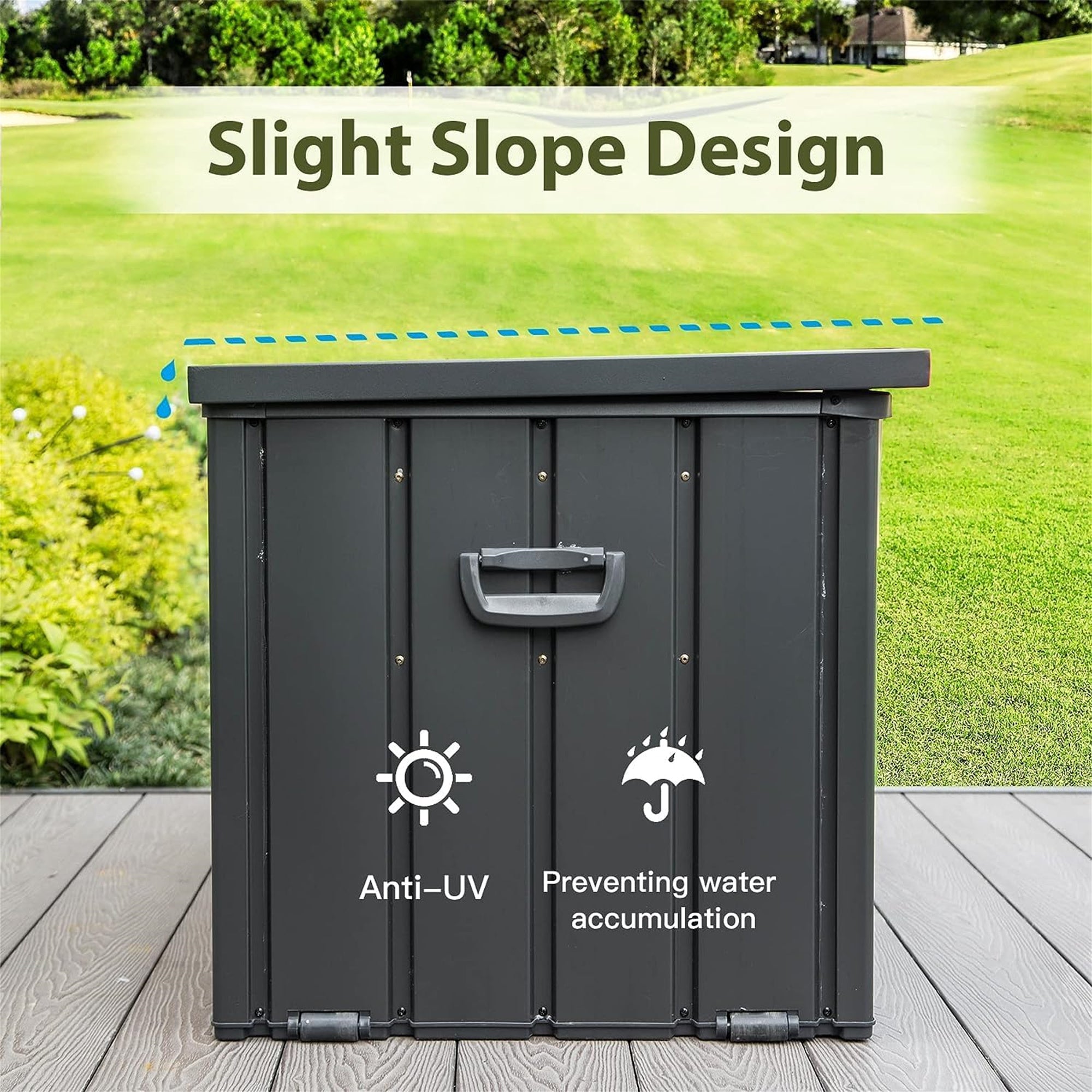 100 Gallon Waterproof Outdoor Storage Deck Box - Large Lockable Patio Storage Bin for Cushions, Pillows, Garden Tools (Dark Gray) - Perfect for Backyard, Deck, and Poolside Organization