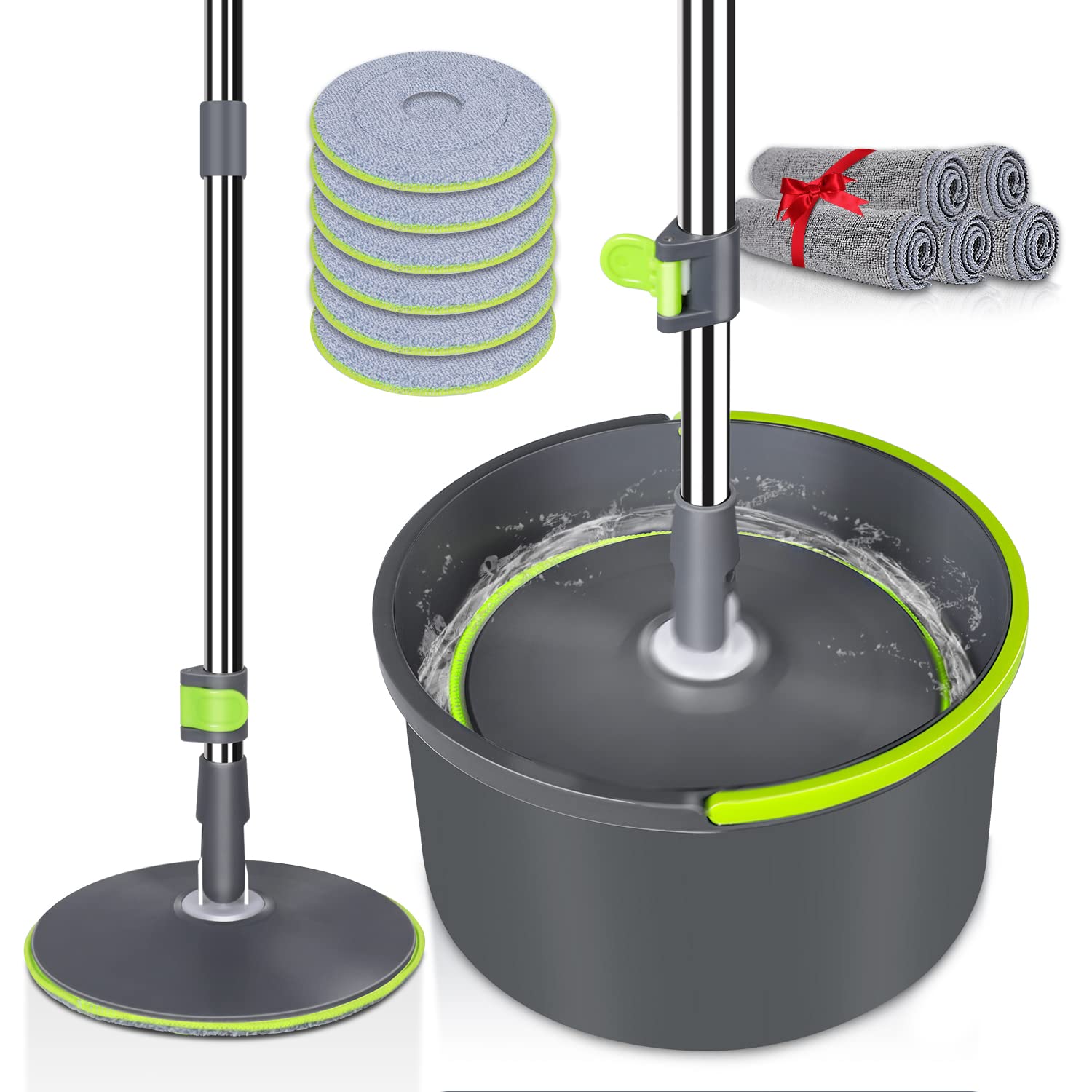 Masthome Microfiber Spin Mop and Bucket Set - Self Cleaning & Drying Mop System with 6 Reusable Pads for Hardwood, Tile, Laminate Floors | Wet & Dry Floor Cleaning for Home, Kitchen, Bathroom
