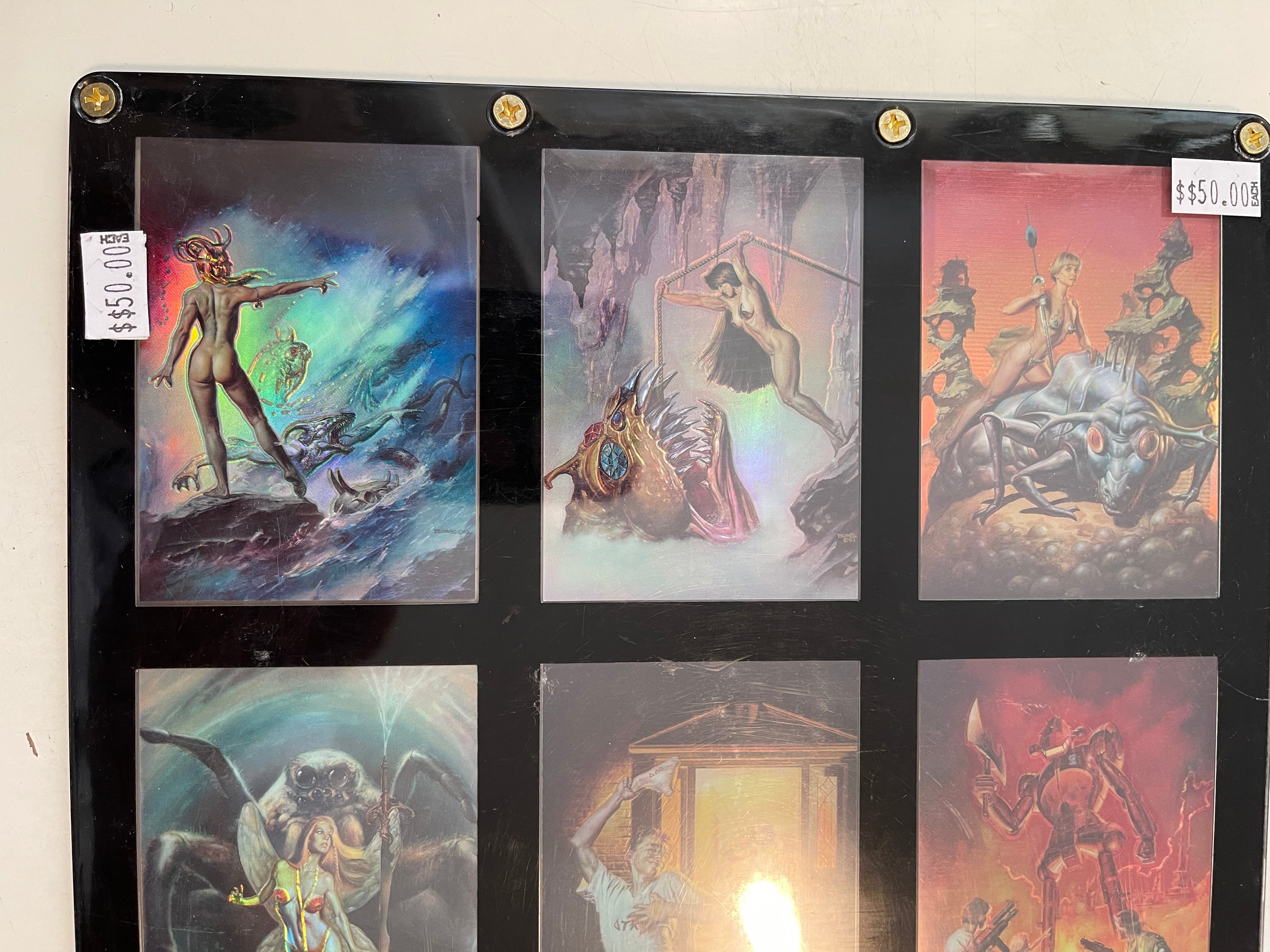 Boris Vallejo Fantasy Artist Rare Chrome Insert Cards Set in Frame - Collectible Art Cards for Home Decor & Gift Ideas
