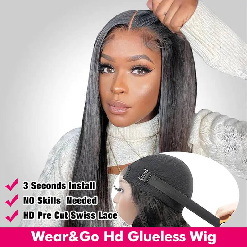 Eullair Glueless Straight Hair Wigs with Pre-Cut Lace 6x4 & 5x5 HD Closure - Beginner Friendly Human Hair Wigs for Everyday Wear & Special Occasions