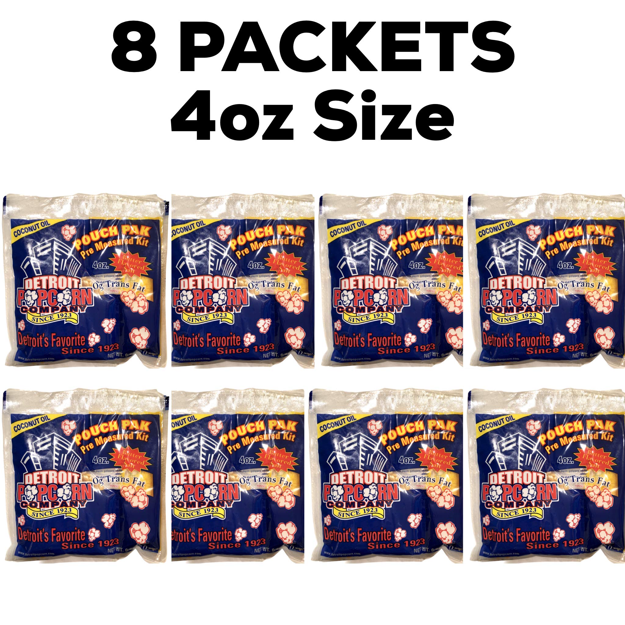 Detroit Popcorn Company - 4oz Pre-Measured Movie Theater Butter Popcorn Pouches (8 Pack) for Popcorn Maker Machines - Perfect for Home Movie Nights, Parties & Snack Time