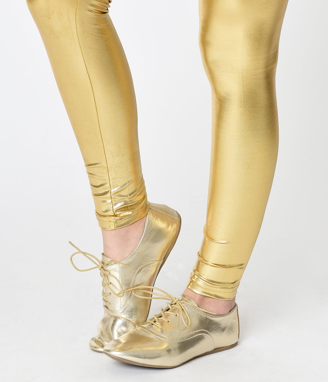 Metallic Gold Classic Lace Up Flats for Women - Comfortable Casual Shoes for Office, Party & Everyday Wear