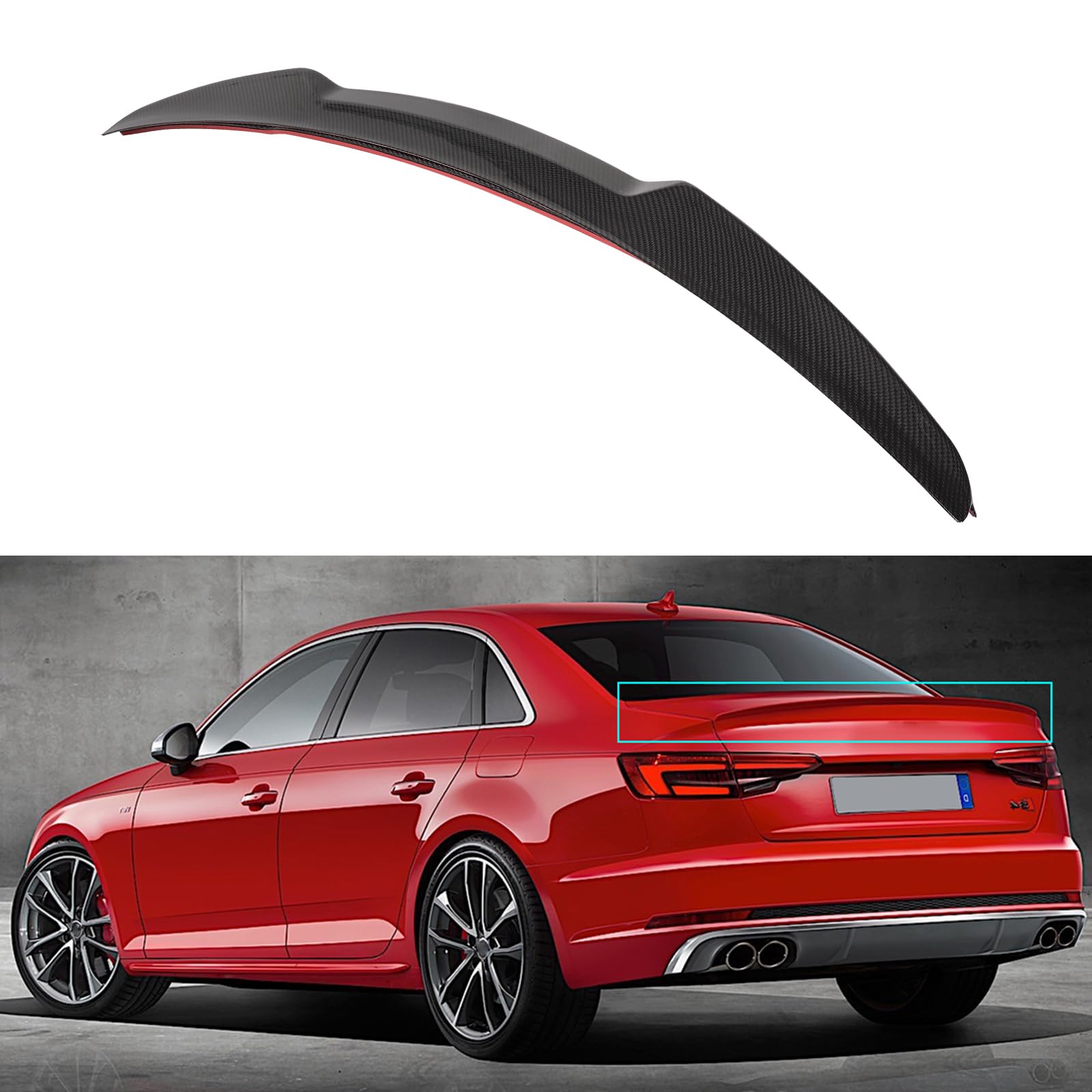 Carbon Fiber Rear Spoiler Wing for 2017-2020 Audi A4 | Stylish Trunk Spoiler Accessories | Enhances Aerodynamics & Sporty Look for Street Racing & Car Shows