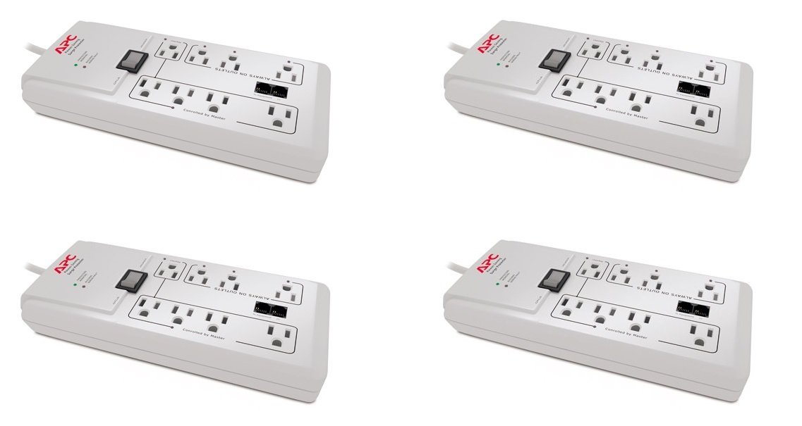 APC P8GT 8-Outlet 120V Surge Protector with Phone Line Protection - Energy Saving Power Strip for Home & Office Use (4-Pack) - Ideal for Computers, TVs, Routers & Home Entertainment Systems