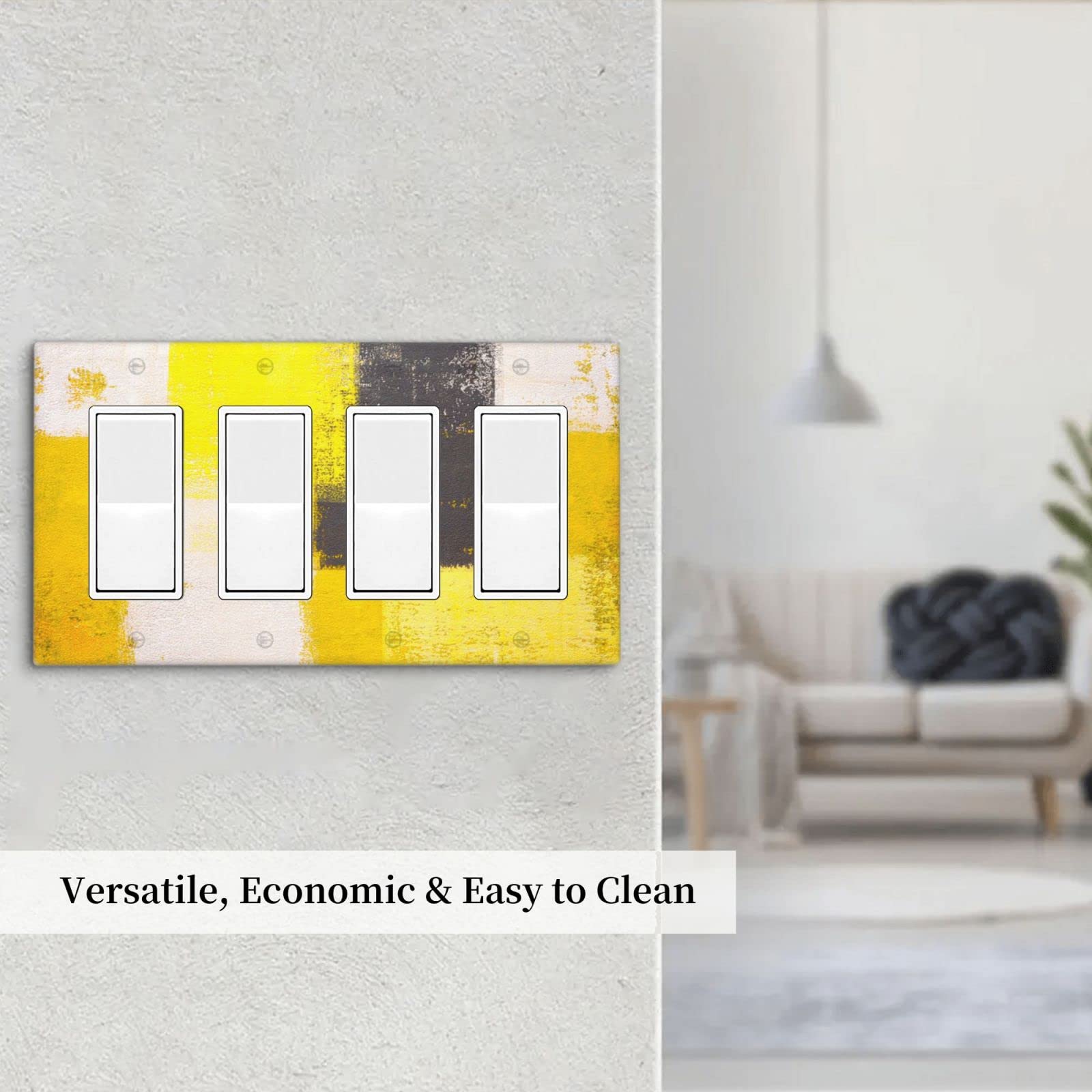 Abstract Beige Yellow Grey Quad Rocker Light Switch Cover - Decorative 4 Gang Wall Plate Covers - Funny Lightswitch Faceplate 4.5 x 8.0 Inch - Perfect for Living Room, Bedroom, Office & Home Decor