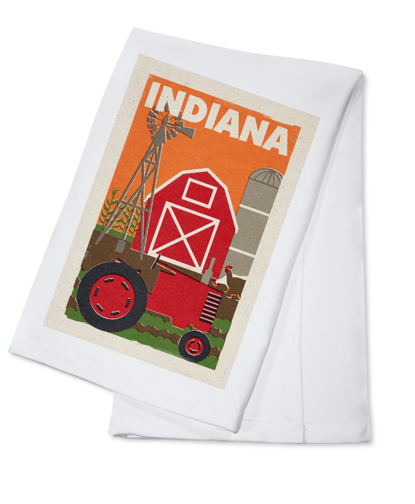 Indiana Country Woodblock Print 100% Cotton Tea Towel - Decorative Hand Towel for Kitchen, Bathroom & Home Decor - Perfect for Drying Dishes, Gift Giving, and Farmhouse Style Decor
