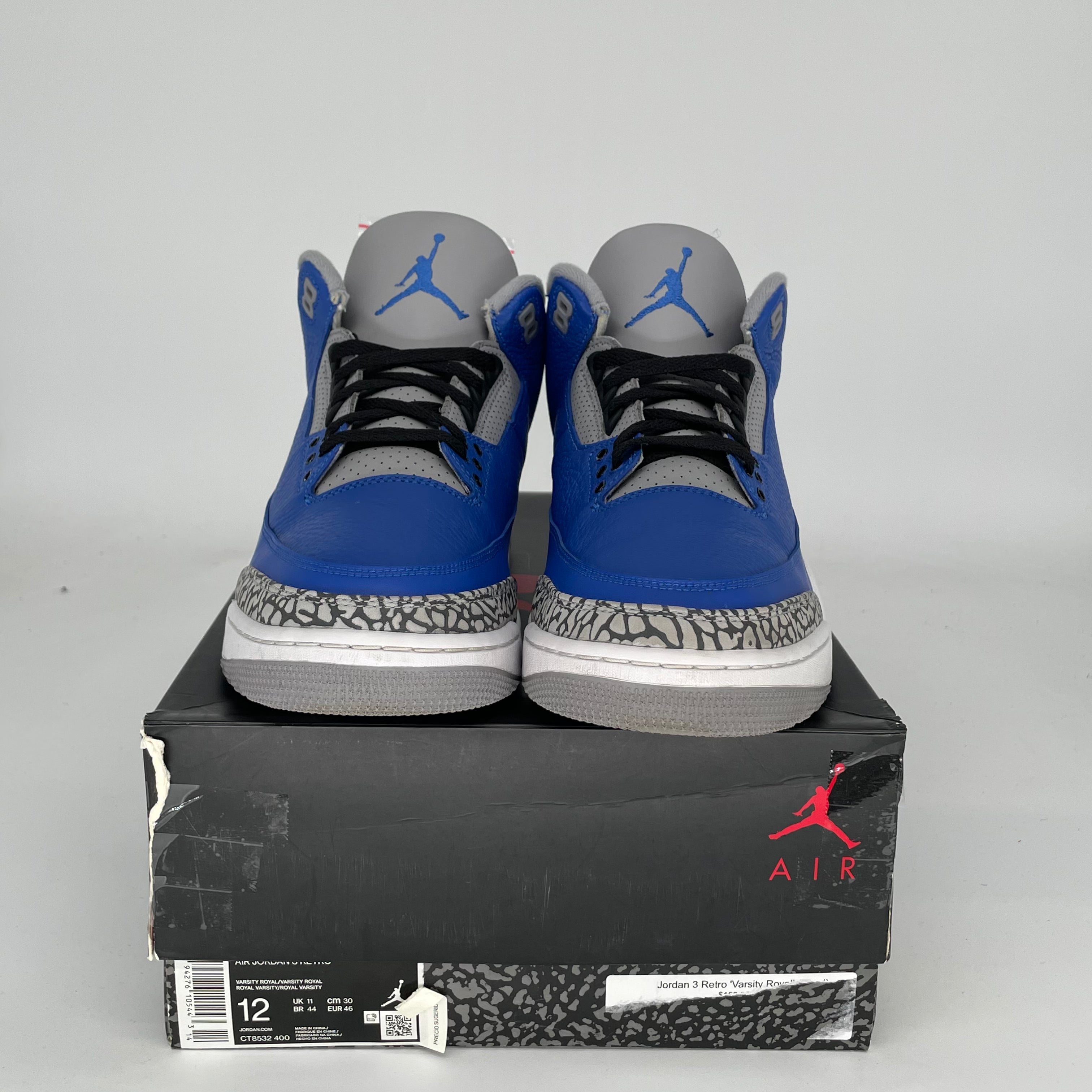 AIR JORDAN 3 VARSITY ROYAL CEMENT Men's Basketball Shoes - Size 12 (CT8532-400) | Retro Sneakers for Casual Wear & Street Style