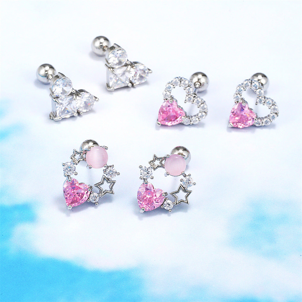 20G Pink Sweet Heart Forward Helix Conch Earrings for Women | Cartilage Hoop Earrings | EGD0433 | Perfect for Daily Wear, Parties & Gifts
