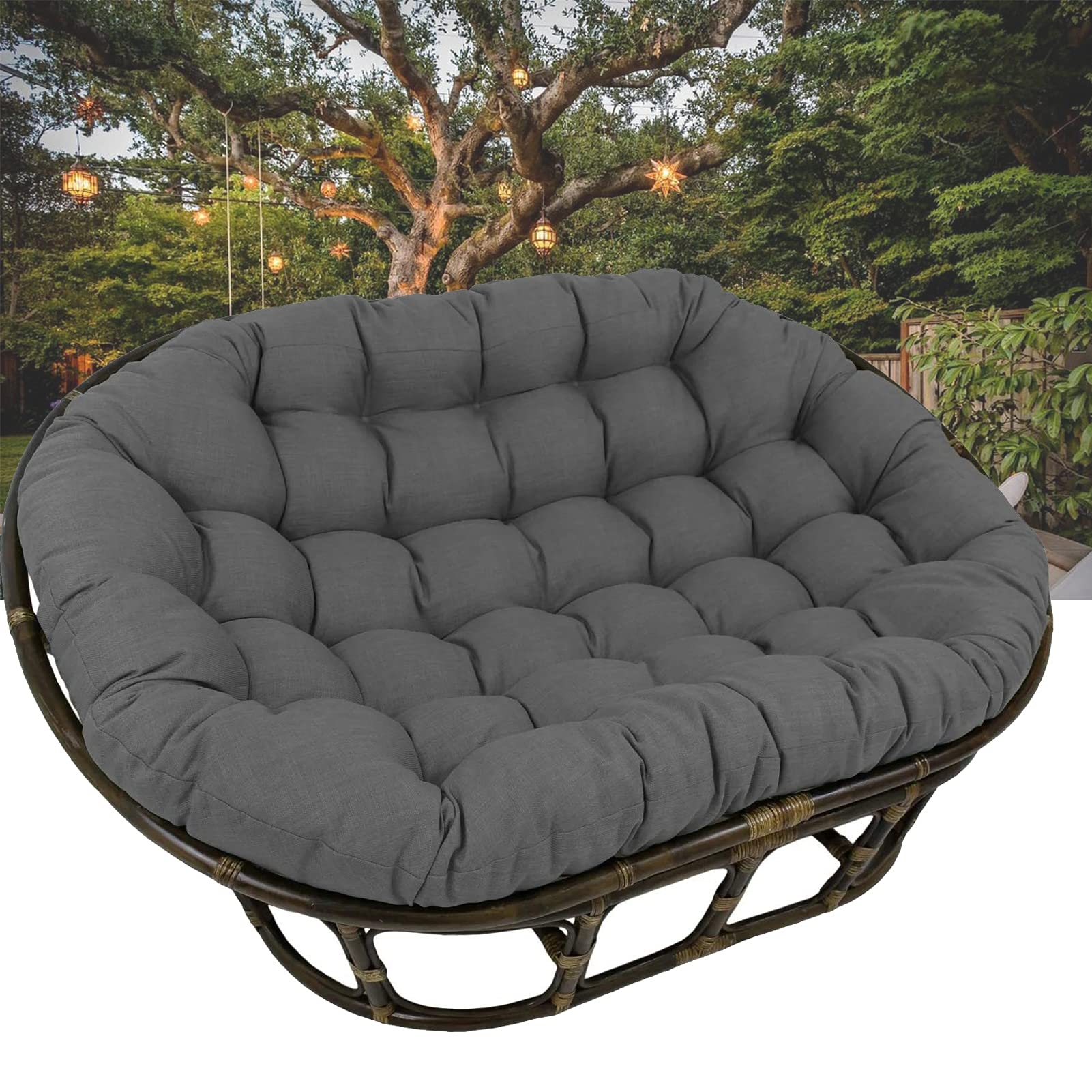 Papasan Chair Cushion & Egg Chair Cushion Set - Double Thick Hanging Hammock Swing Chair Pads with Ties - Outdoor Patio Garden Furniture Accessories - Dark Gray 65x45x6 Inches - Perfect for Relaxing in Backyard, Balcony or Sunroom