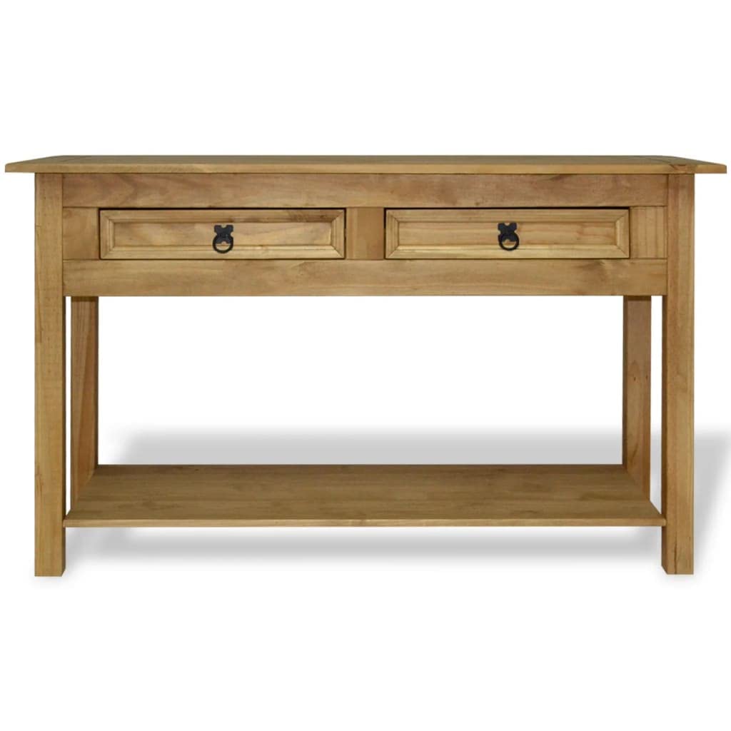 Mexican Pine Console Table with 2 Drawers & Open Shelves - 35.4