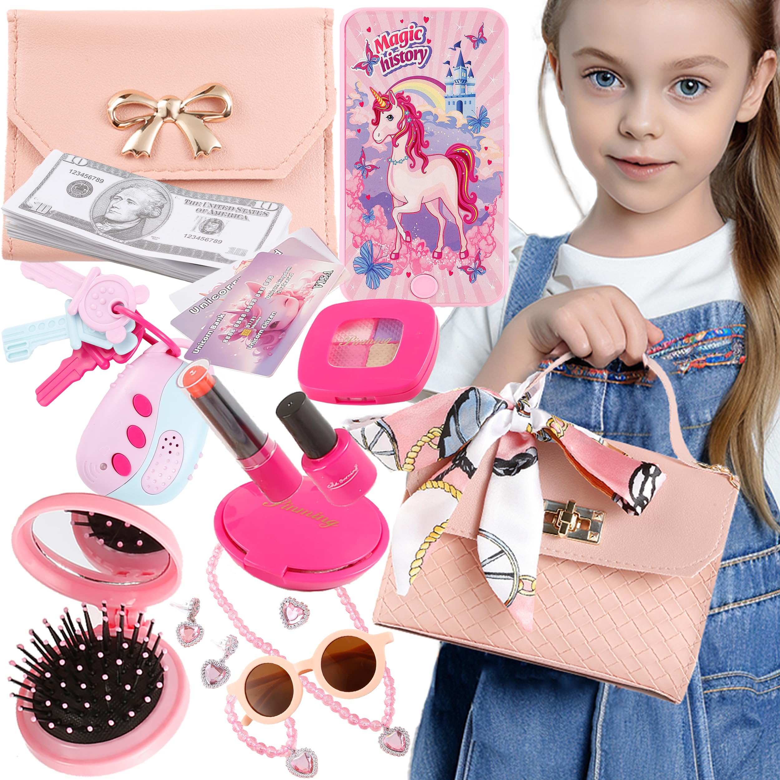 36PCS Princess Pretend Play Set for Girls - Cosmetic Bag, Handbag, Wallet, Mobile Phone & Keys - Perfect Birthday Gift for 3-8 Year Old Girls | Role Play, Dress Up & Imaginative Play Toys