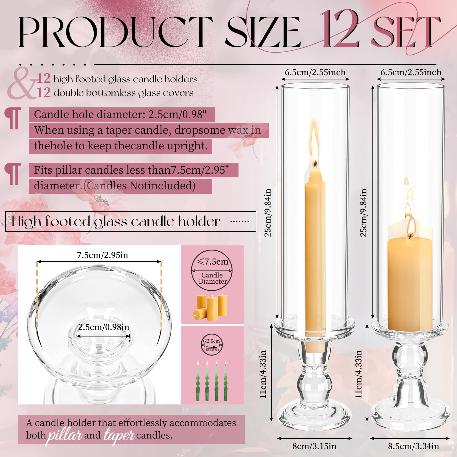 Showgeous 12 Pcs Hurricane Candle Holders - 13.8