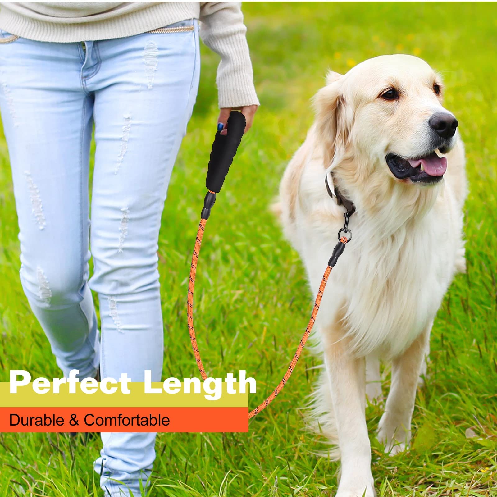 Heavy Duty Dog Leash for Medium Dogs - 4FT Reflective Padded Handle Leash for Siberian Husky, German Shepherd & Working Breeds (Orange) - Perfect for Night Walks, Jogging & Outdoor Adventures
