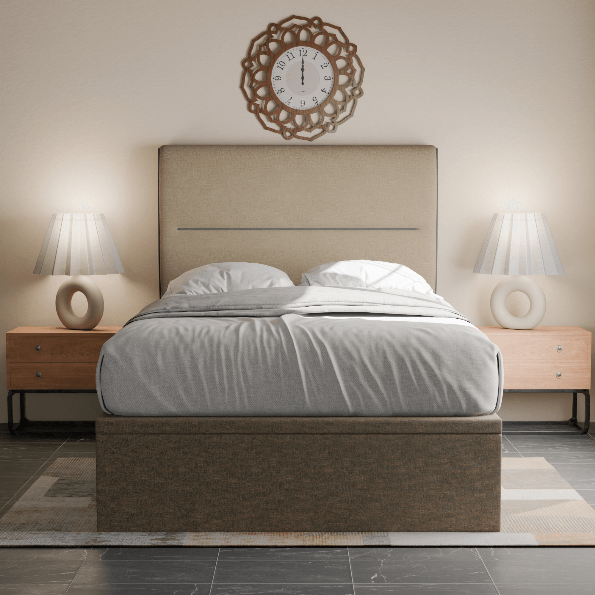 Emilia Fabric Storage Bed with Drawers - Underbed Storage Organizer for Bedroom, Guest Room, Kids Room - Queen Size, Gray Linen
