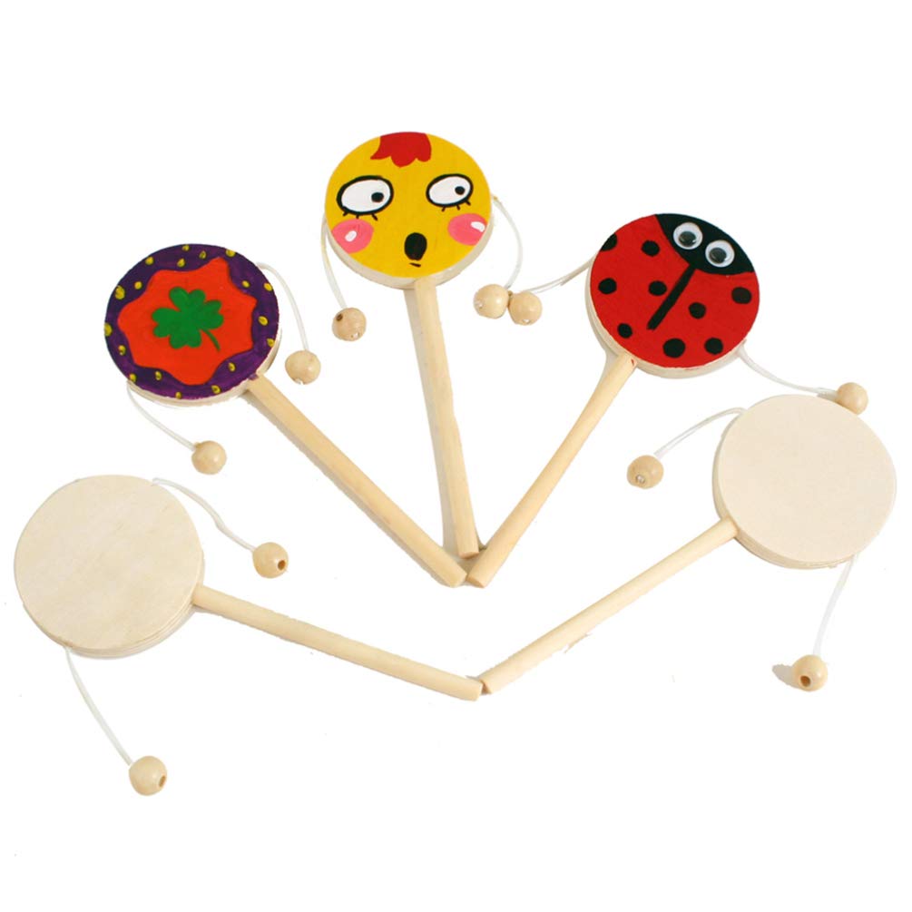 EXCEART 6-Piece Wooden Musical Rattle Toy Set - Unfinished Baby Shaking Drum with Round Corners, Handcrafted Early Education Toy for Toddlers & Infants - DIY Painting Activity - Perfect for Sensory Play, Motor Skills Development & Baby Shower Gifts
