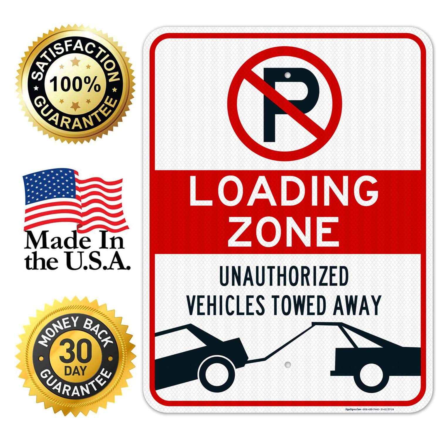 No Parking Sign - 18x24 Inches, 3M EGP Reflective Aluminum, Fade Resistant - Loading Zone & Restricted Area Signs for Indoor/Outdoor Use - Easy Mounting, Made in USA - Perfect for Warehouses, Parking Lots & Construction Sites