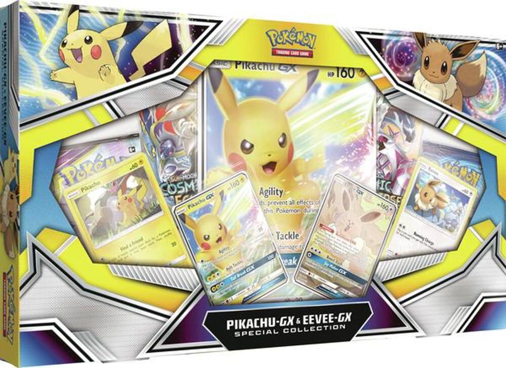 Pokemon TCG Pikachu GX & Eevee GX Special Collection Box - Rare Trading Cards for Collectors & Battles - Perfect for Game Nights, Tournaments & Gift Giving