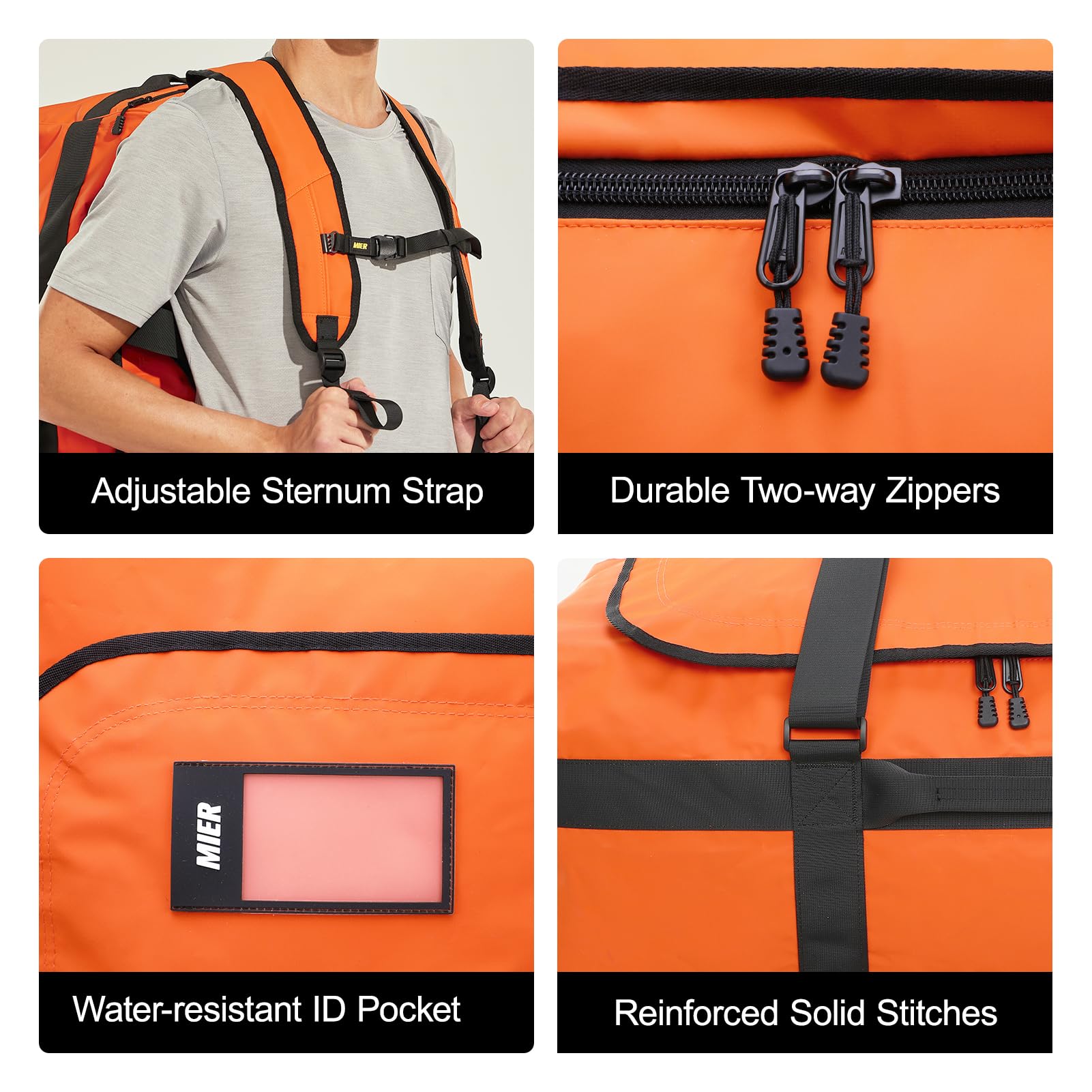 MIER 60L Waterproof Convertible Duffle Backpack - Heavy Duty Gym Bag for Men & Women, Sports Travel Hiking Camping Gear - Orange (Perfect for Outdoor Adventures, Workouts & Weekend Getaways)