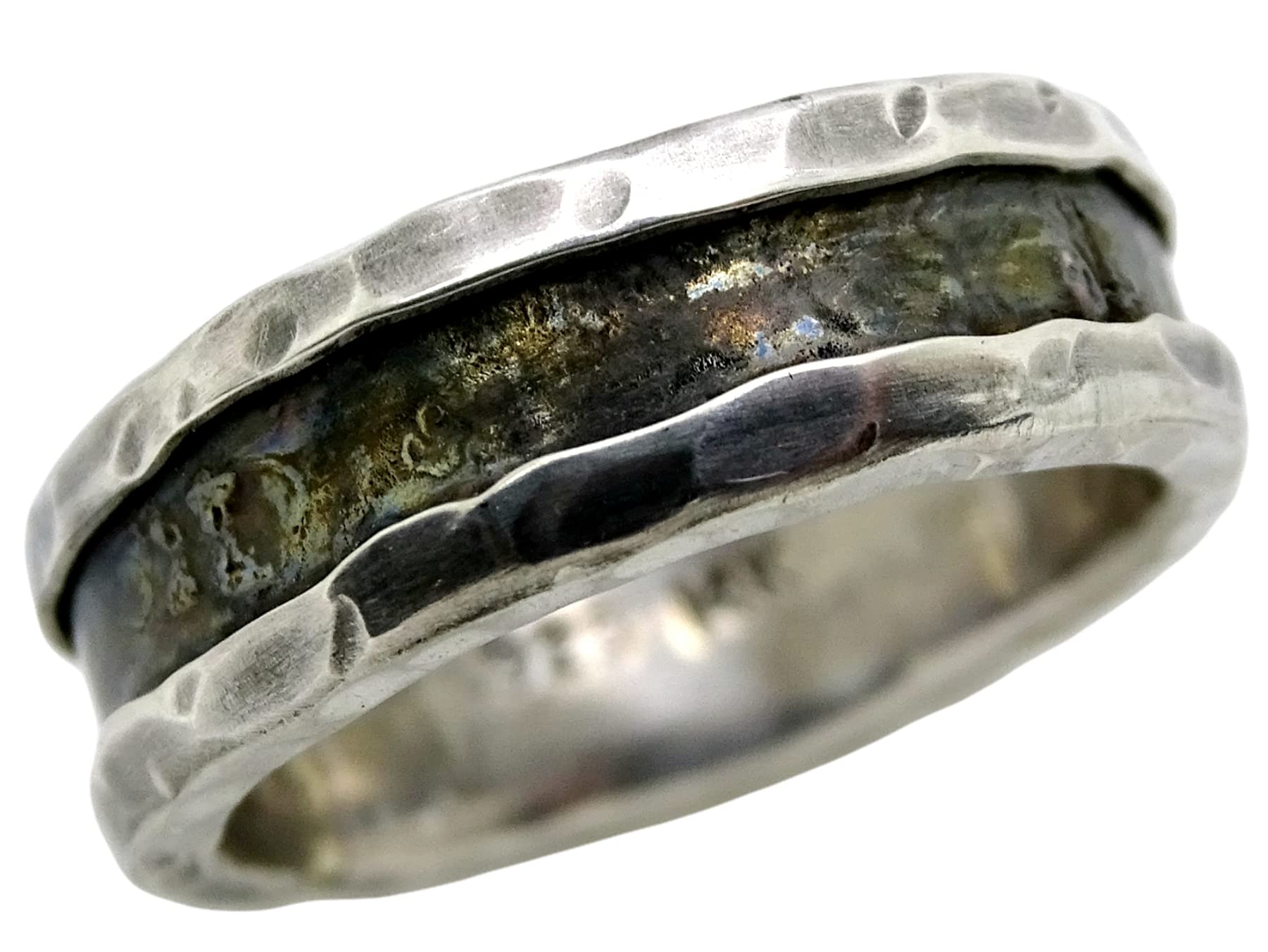 Viking Wedding Band in White Gold for Men - Durable Mens Gold Ring, Molten Gold Silver Engagement Ring, Perfect Anniversary Gift for Him - Ideal for Weddings, Engagements, and Special Occasions
