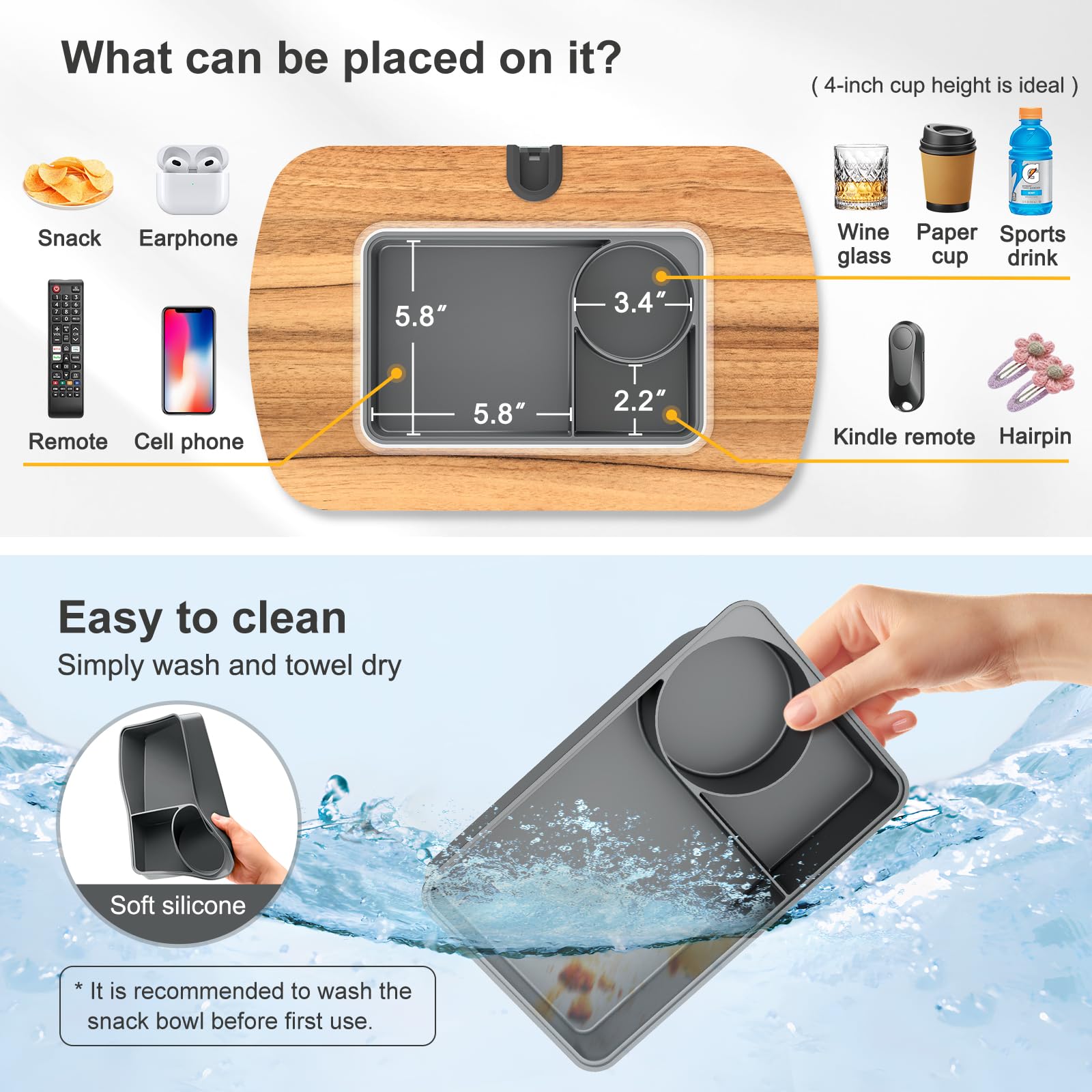 Adjustable Lap Beanbag Tablet Stand with 360° Rotating Clip & Snack Bowl - Compatible with iPad, Kindle, and Phones 4.7-13