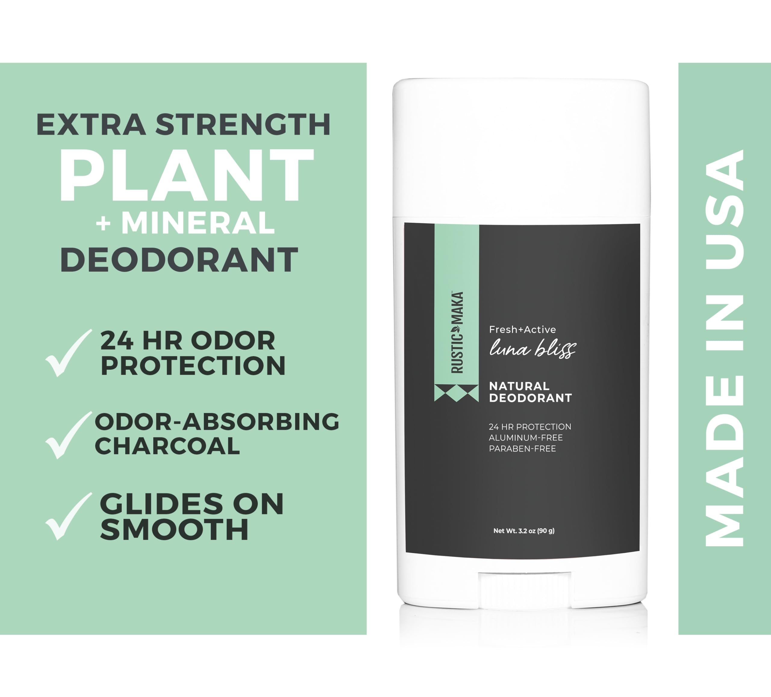 Natural Deodorant for Women - MAKA Rustic Luna Bliss | Aluminum-Free, Baking Soda-Free & Cruelty-Free | Activated Charcoal & Magnesium Formula | Perfect for Sensitive Skin & Daily Freshness