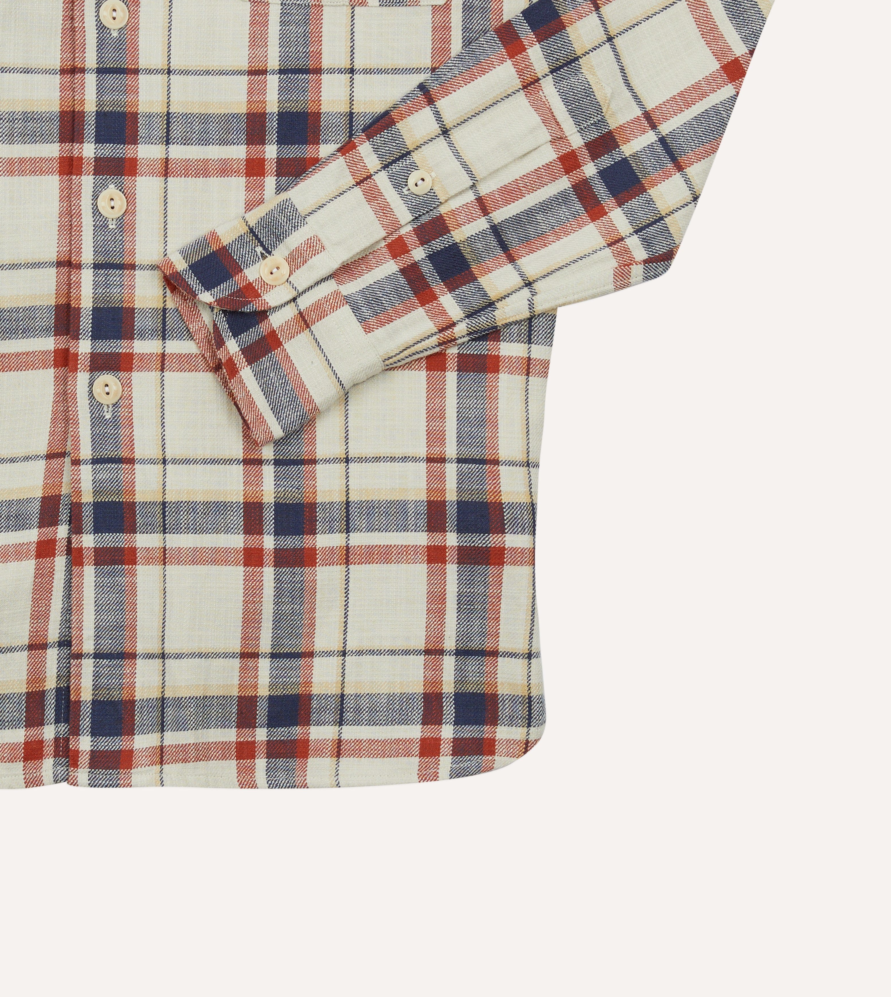 Stylish Ecru, Navy & Red Check Slub Cotton Work Shirt with Two Pockets - Perfect for Outdoor Jobs, Casual Wear & Work Uniforms