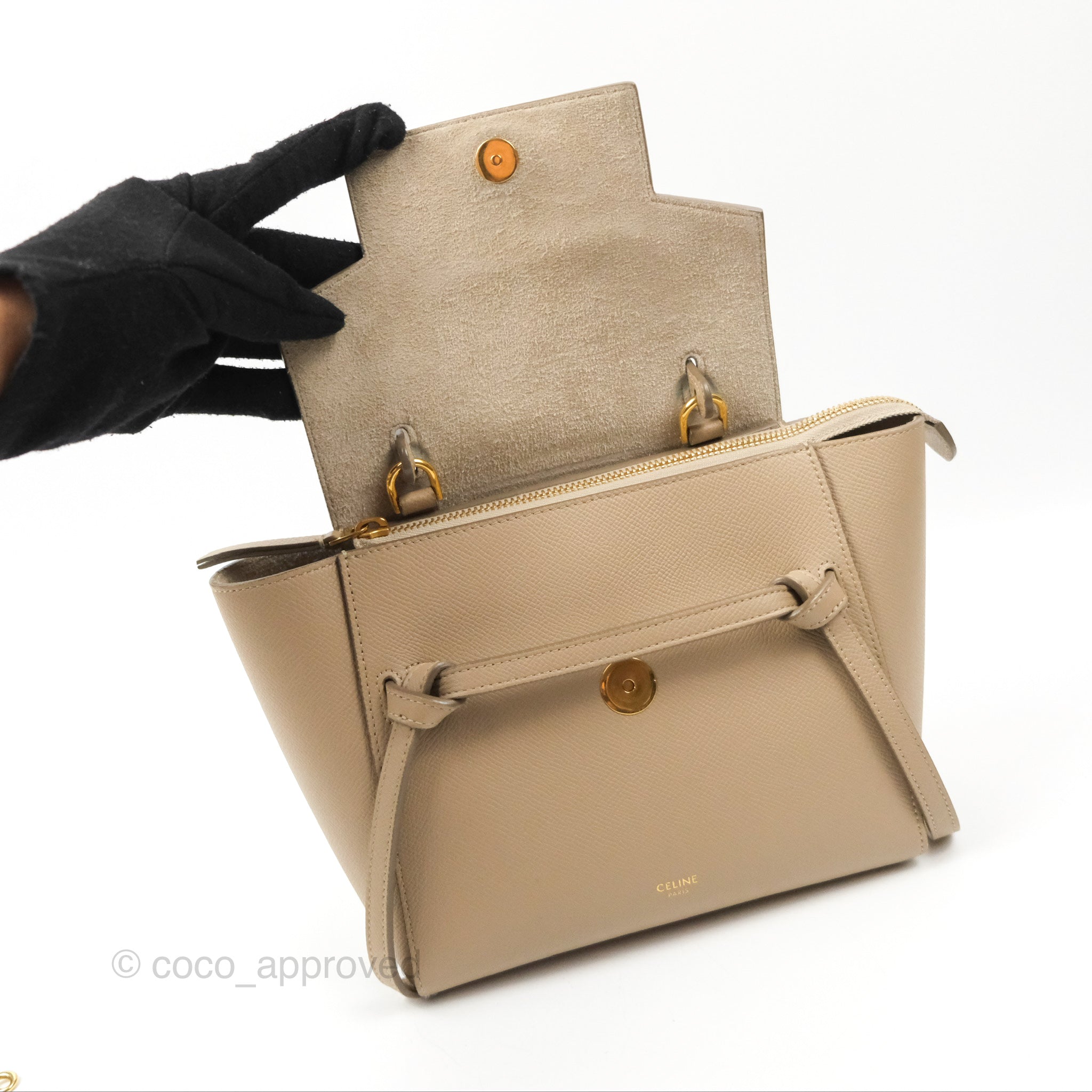 Celine Nano Belt Bag in Light Taupe Grained Calfskin with Gold Hardware - Perfect for Everyday Use, Work & Travel