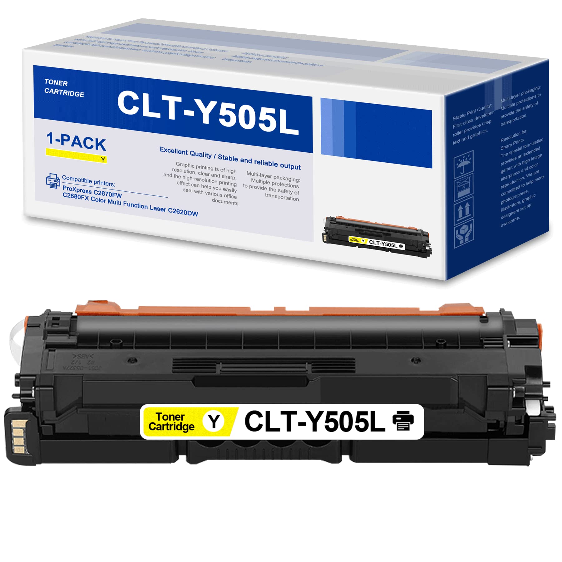 PHOSINK Compatible CLT-Y505L Yellow Toner Cartridge Replacement for Samsung ProXpress C2670FW/C2680FX/C2620DW Color Laser Printer - 1 Pack | High-Quality Printing for Office Documents, Flyers & Marketing Materials