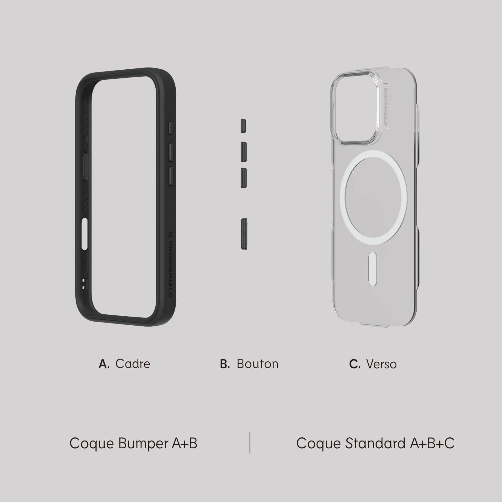 RhinoShield Modular Mod NX Magnetic Phone Case for iPhone 16 - Magsafe Compatible, 12ft Drop Protection, Customizable Design (Platinum Grey) | Perfect for Outdoor Adventures, Daily Commutes & Active Lifestyles