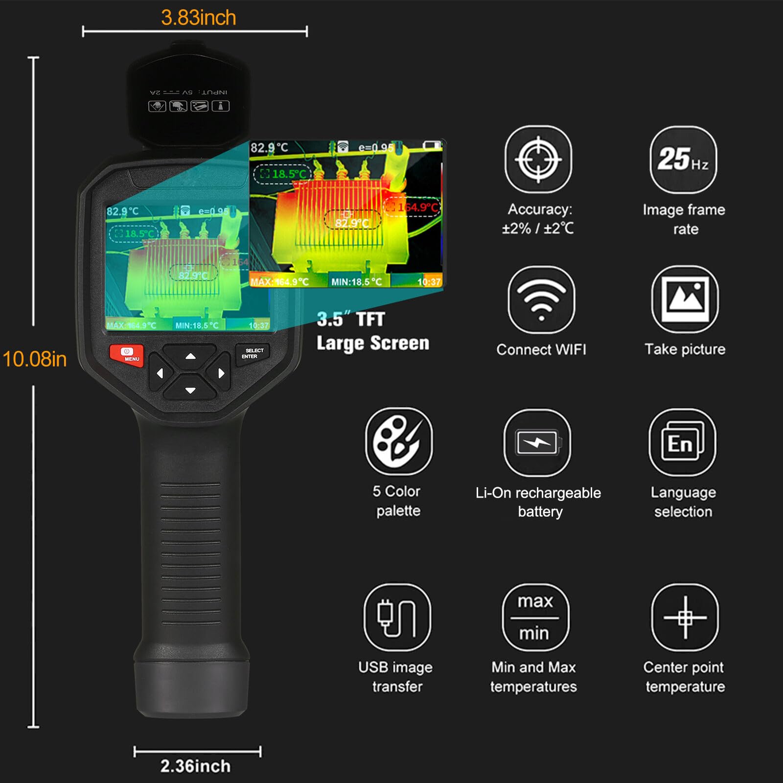 High Resolution 256x192 Thermal Imaging Camera with WiFi & 3.5