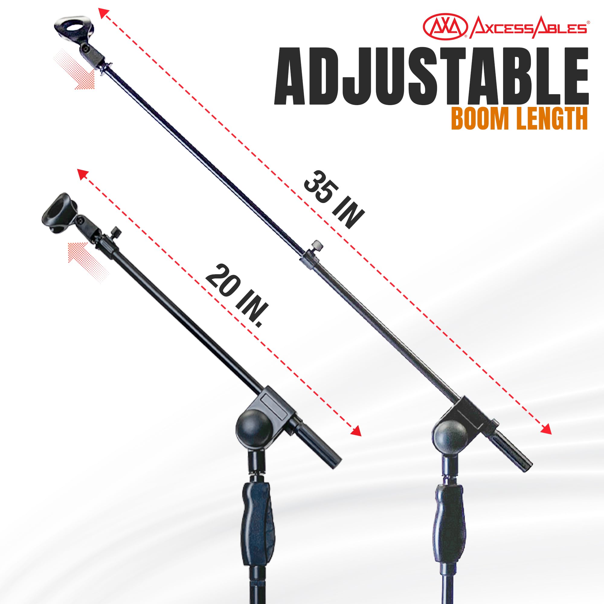 AXCMS-201TB One-Handed Microphone Stand with Tripod Base & Quick Height Adjustment - Telescoping Boom Arm Included (2-Pack) | Professional Mic Stand for Singing, Podcasting & Live Performances | Home Studio & Stage Use